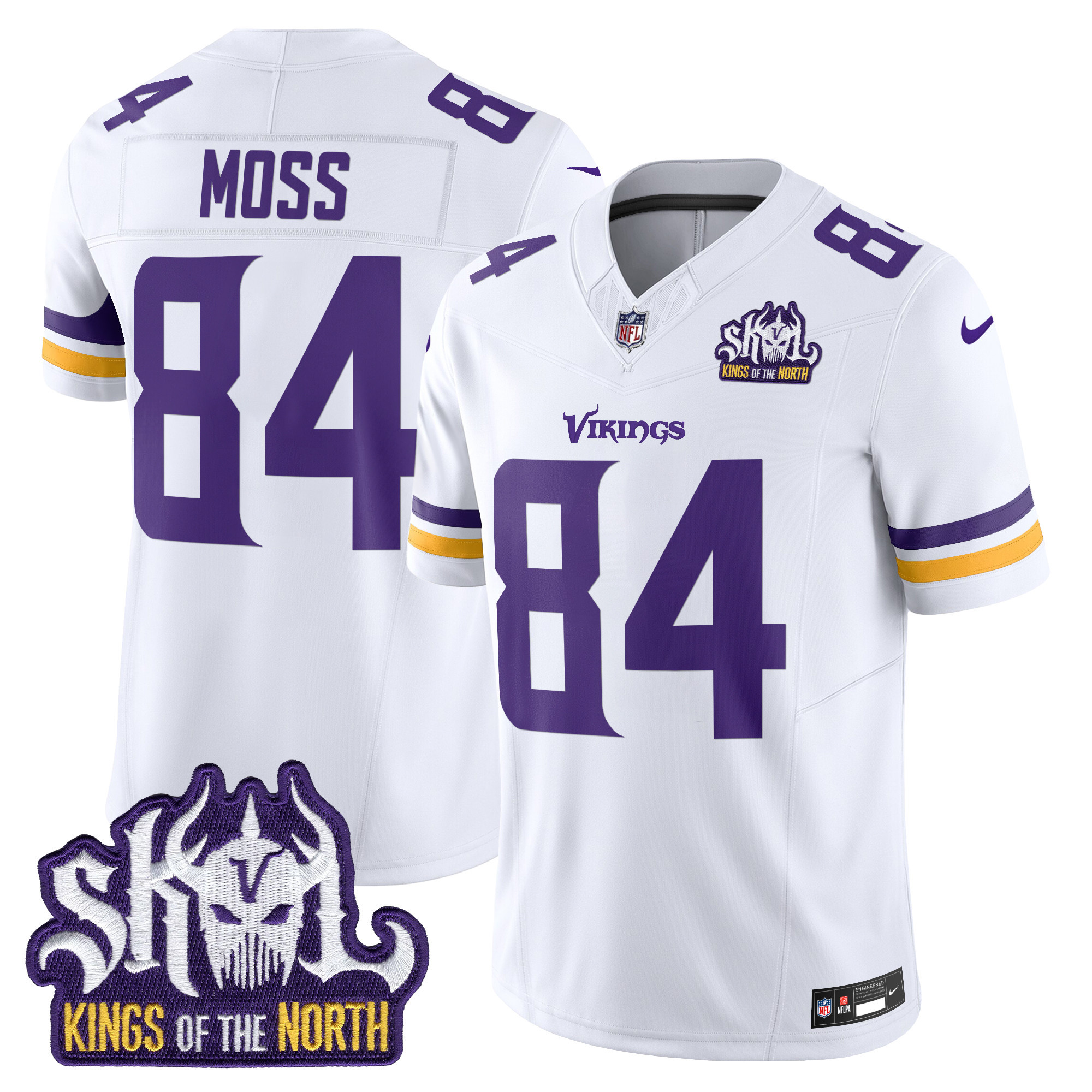 Randy Moss Men's Minnesota Vikings Kings Of The North Patch Vapor Limited White Jersey - All Stitched