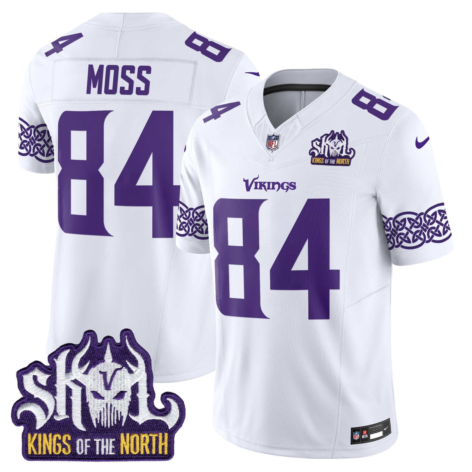 Randy Moss Men's Minnesota Vikings Kings Of The North Patch Vapor Limited White Jersey - All Stitched