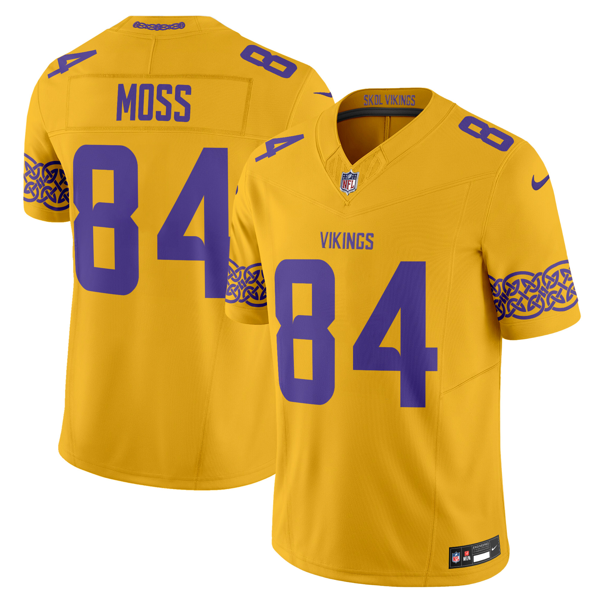 Randy Moss Men's Minnesota Vikings Nordic Pattern Vapor Limited Gold Jersey - All Stitched