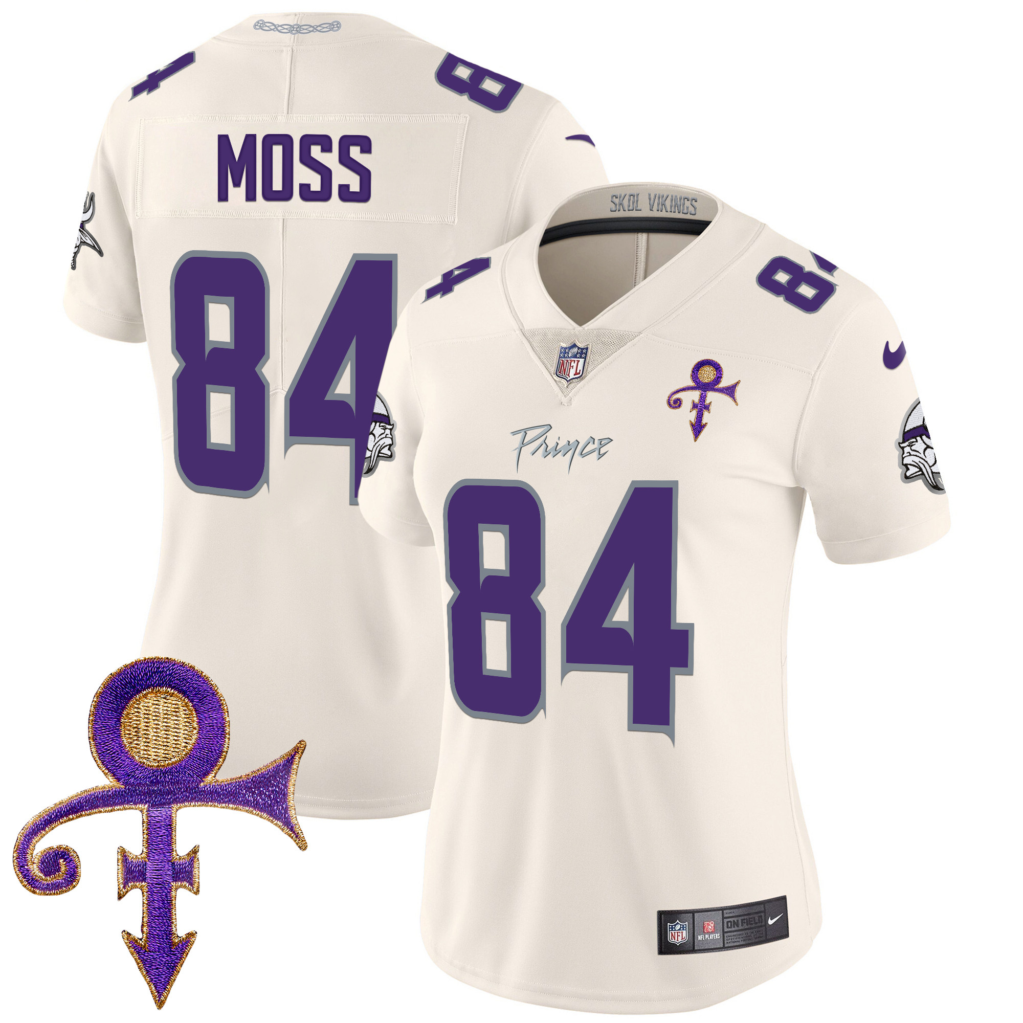 Randy Moss Women's Minnesota Vikings 2024 Prince Vapor Limited Cream Jersey - All Stitched
