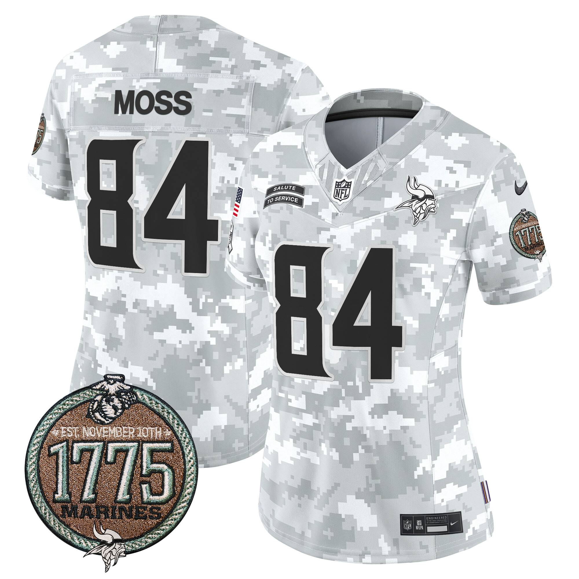 Randy Moss Women's Minnesota Vikings 2024 Salute to Service Establishment Year Patch Vapor Limited Marines Jersey - All Stitched