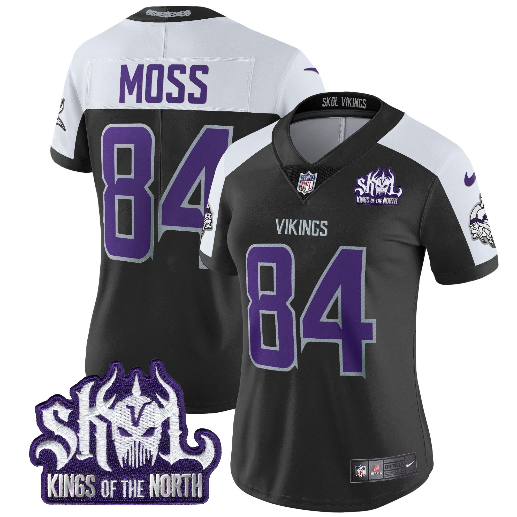 Randy Moss Women's Minnesota Vikings 2024 Winter Warrior Skol Patch Vapor Limited Black Alternate Jersey - All Stitched