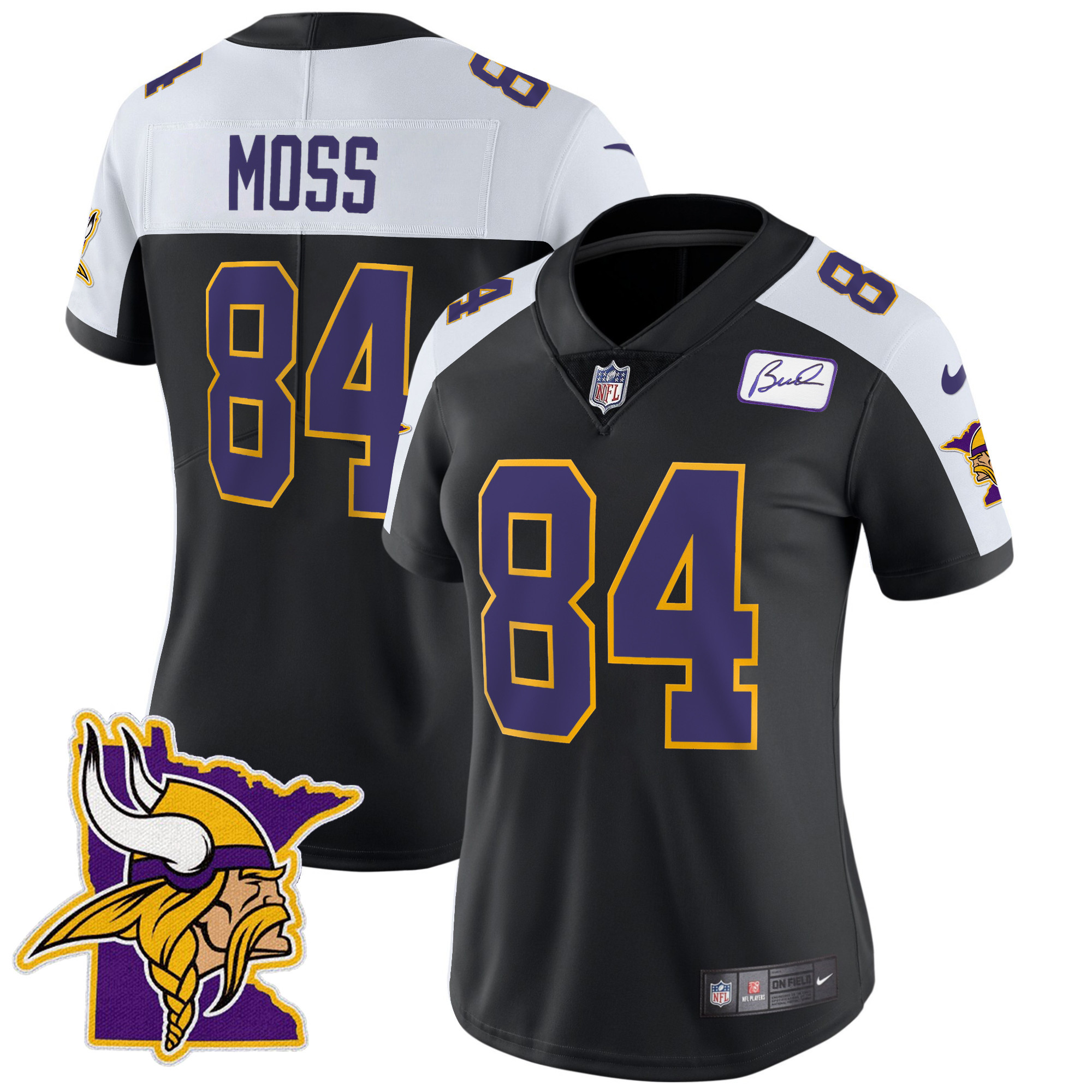 Randy Moss Women's Minnesota Vikings Bud Grant Patch Classic Limited Black Alternate Jersey - All Stitched