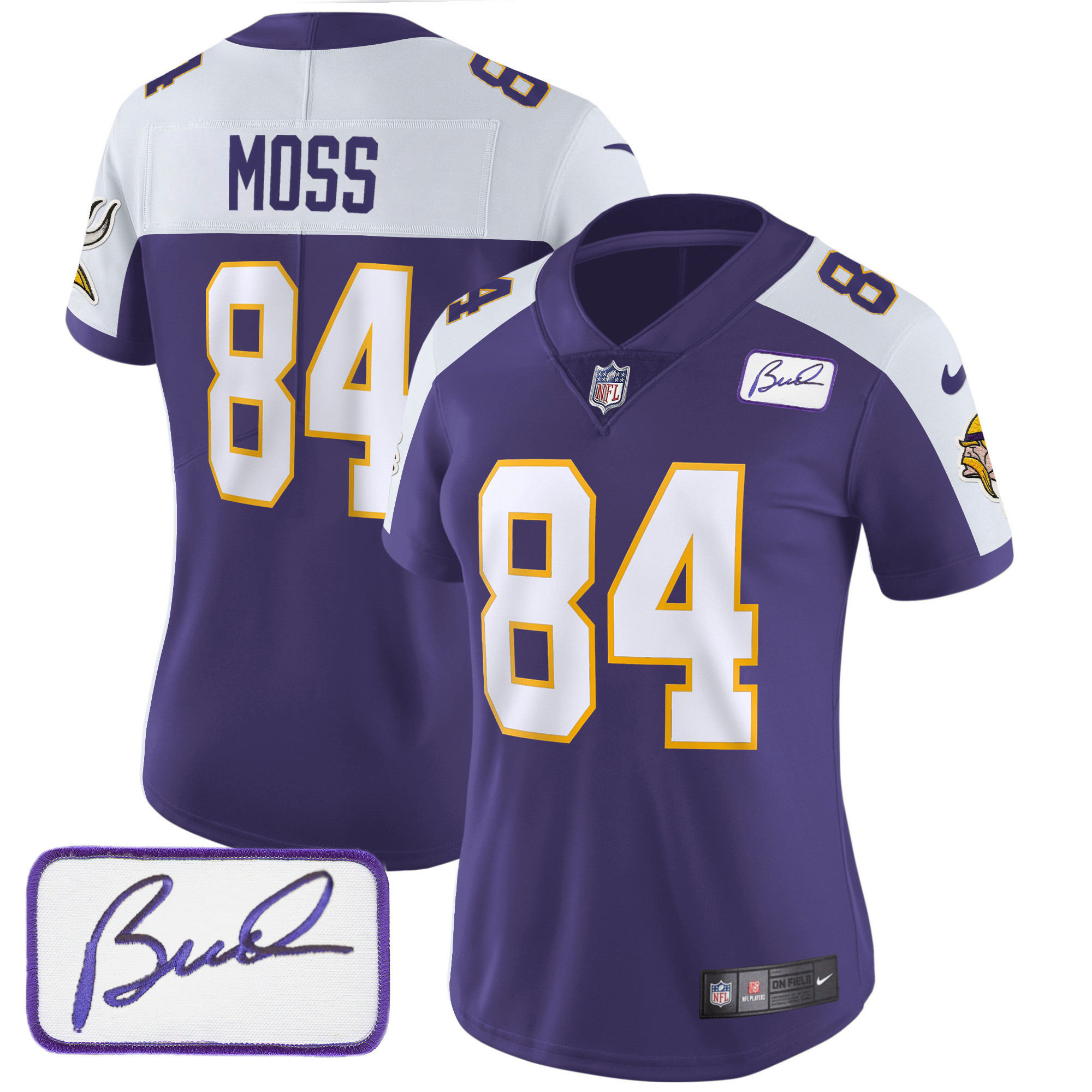 Randy Moss Women's Minnesota Vikings Bud Grant Patch Classic Limited Purple Alternate Jersey - All Stitched