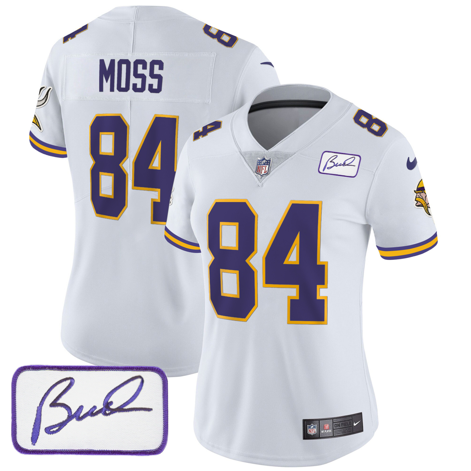 Randy Moss Women's Minnesota Vikings Bud Grant Patch Classic Limited White Jersey - All Stitched