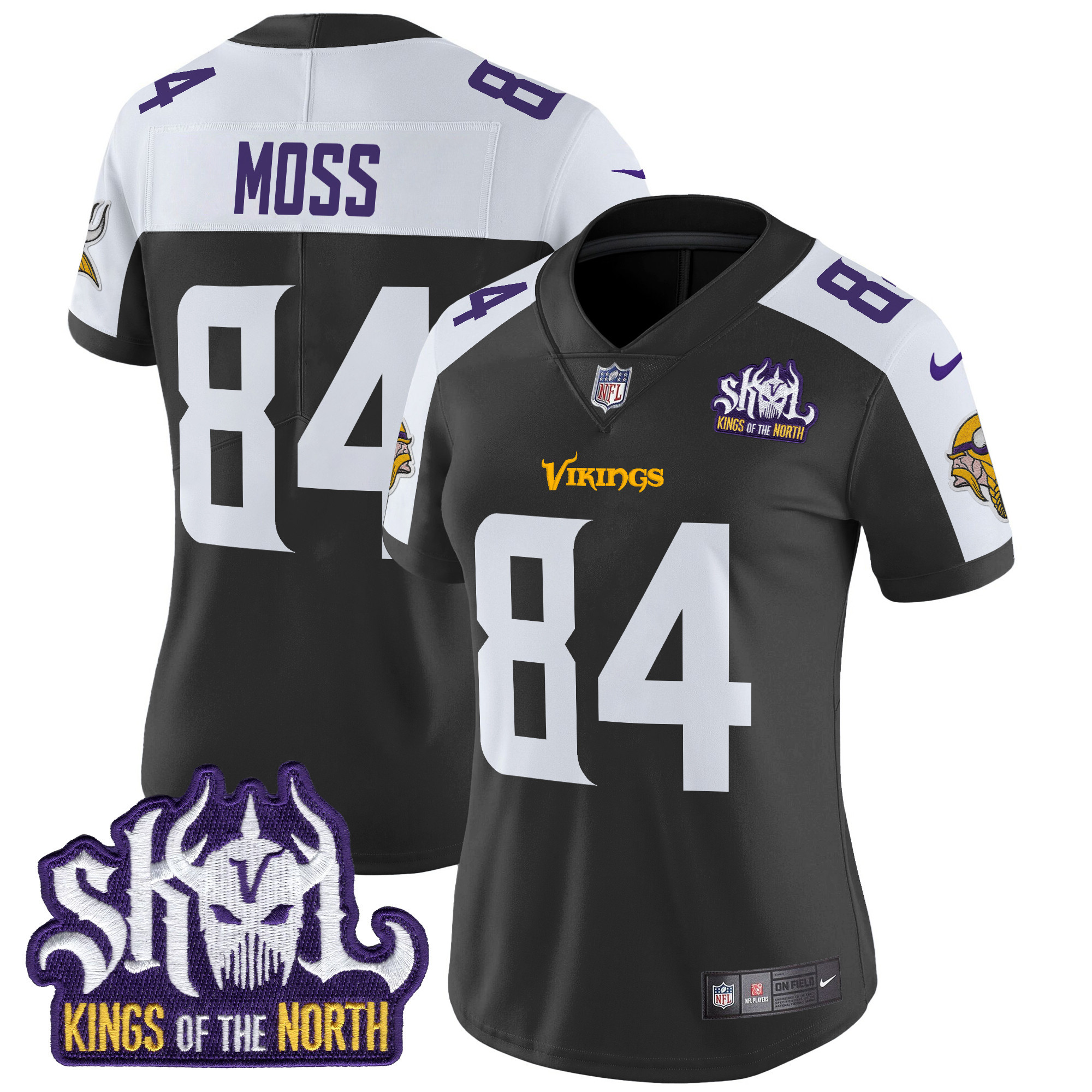 Randy Moss Women's Minnesota Vikings Kings Of The North Patch Vapor Limited Black Alternate Jersey - All Stitched