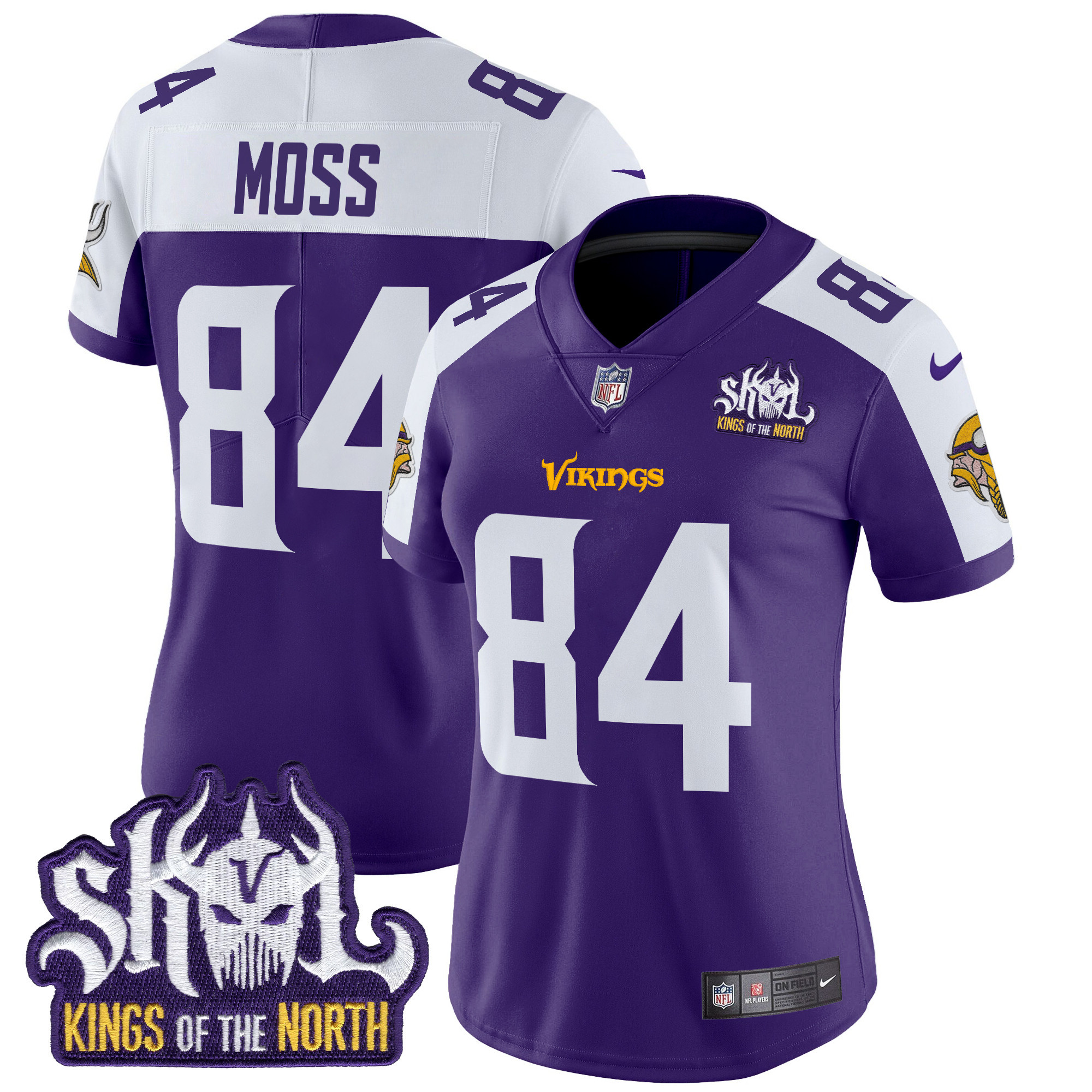 Randy Moss Women's Minnesota Vikings Kings Of The North Patch Vapor Limited Purple Alternate Jersey - All Stitched