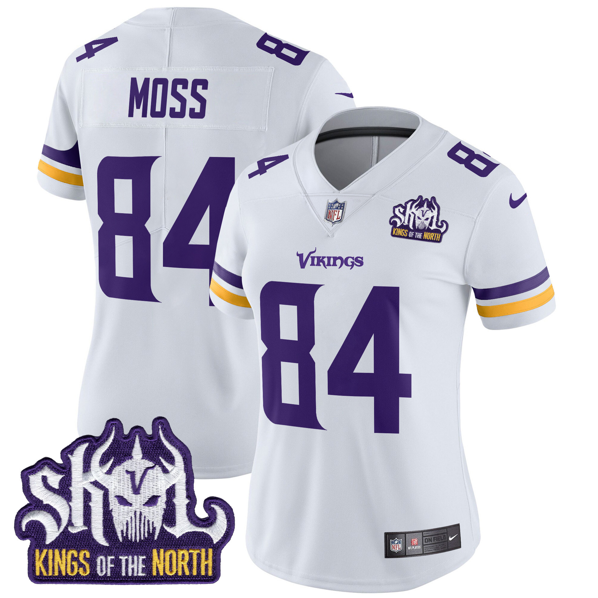 Randy Moss Women's Minnesota Vikings Kings Of The North Patch Vapor Limited White Jersey - All Stitched