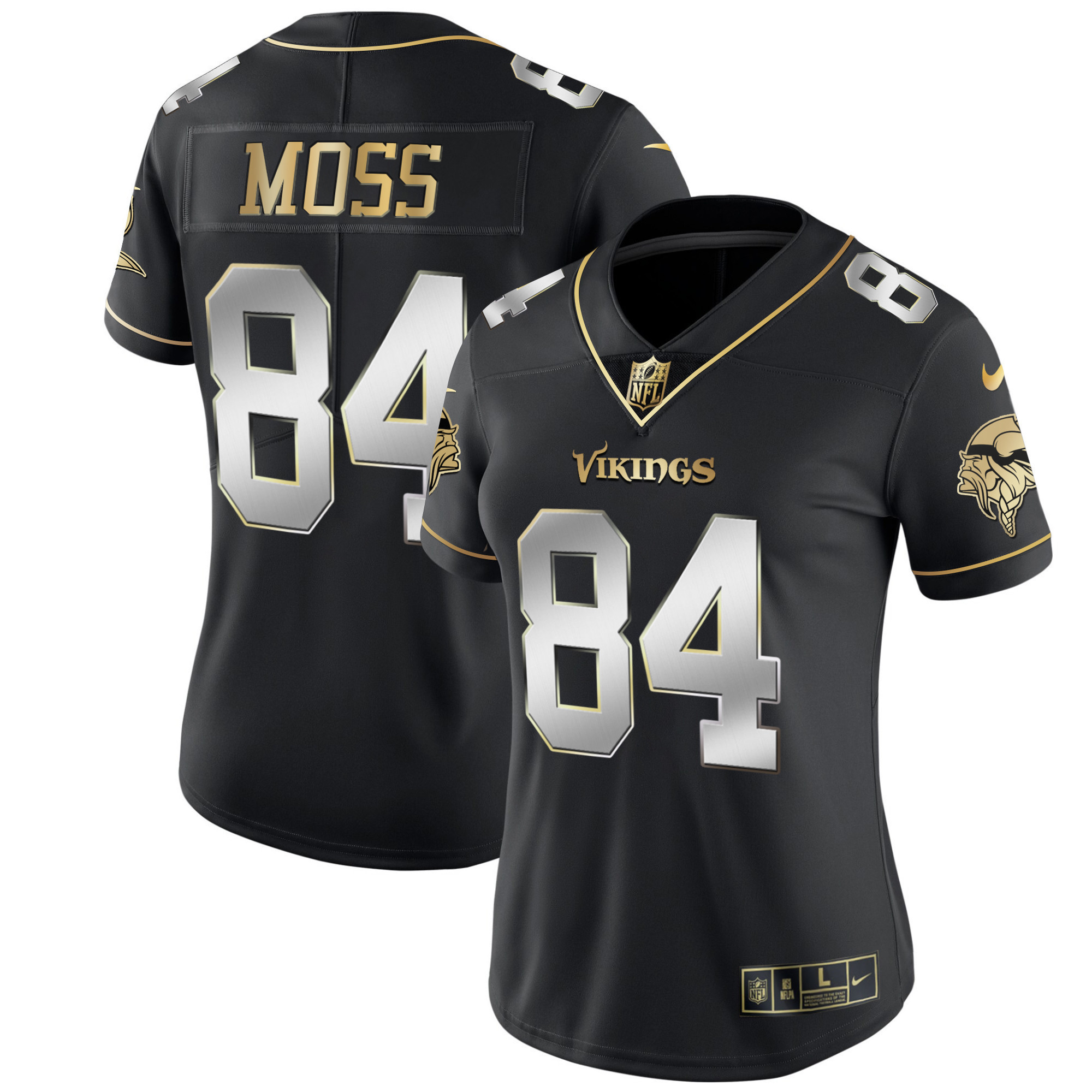 Randy Moss Women's Minnesota Vikings White Gold & Black Gold - All Stitched Black Limited Jersey - All Stitched