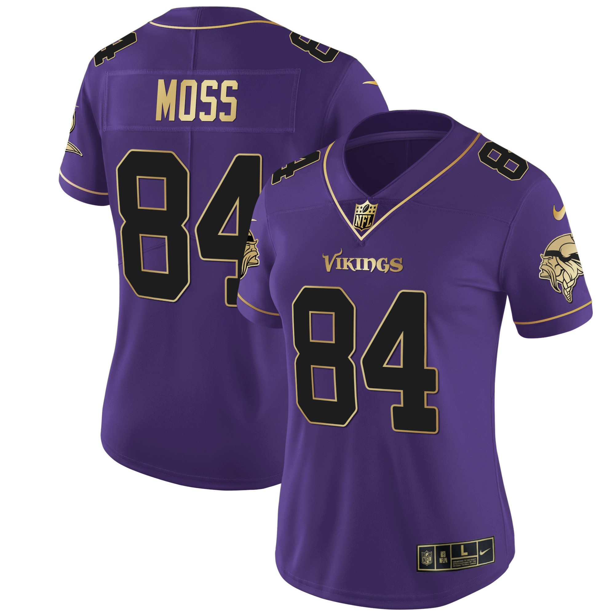 Randy Moss Women's Minnesota Vikings White Gold & Black Gold - All Stitched Black Purple Jersey - All Stitched