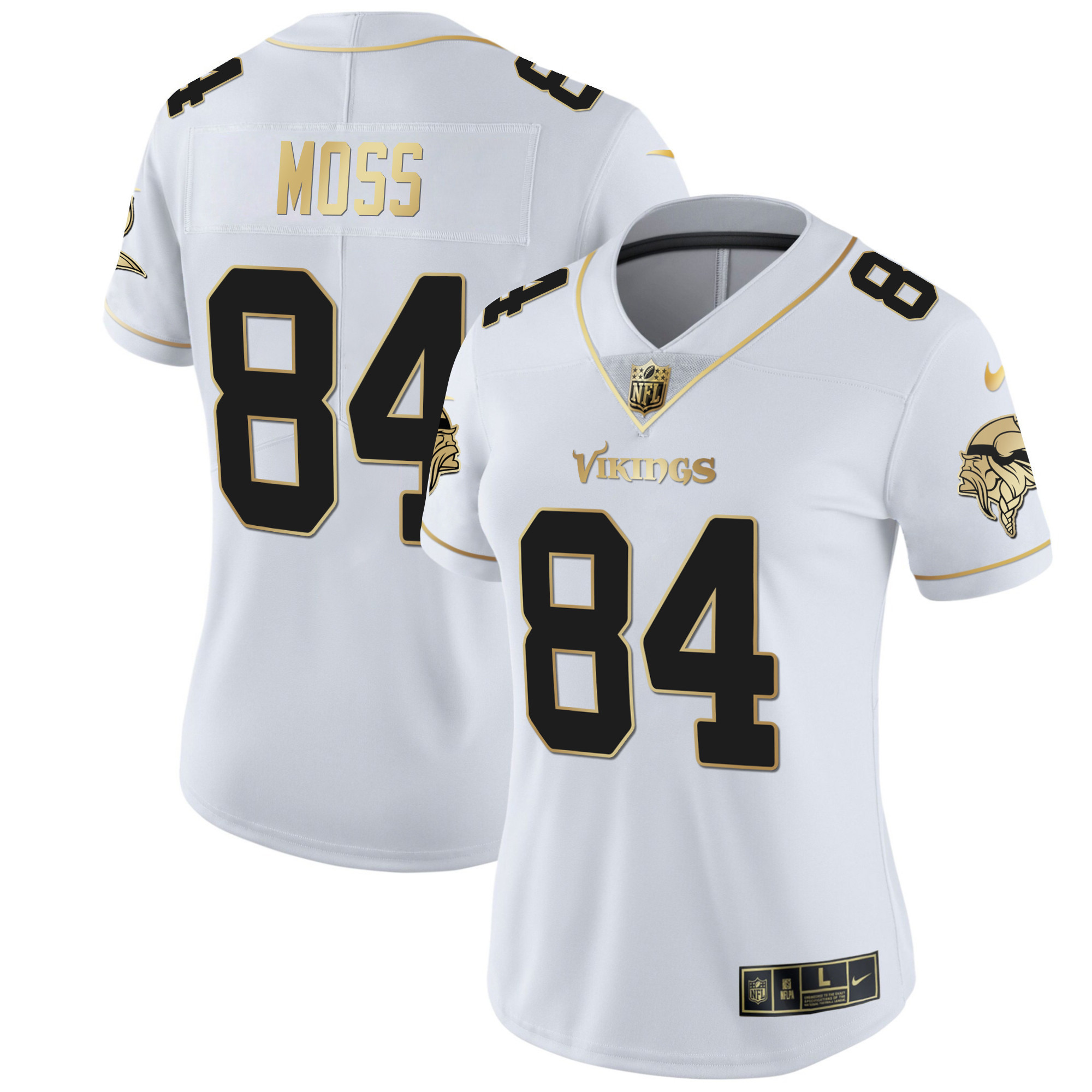 Randy Moss Women's Minnesota Vikings White Gold & Black Gold - All Stitched White Gold Jersey - All Stitched