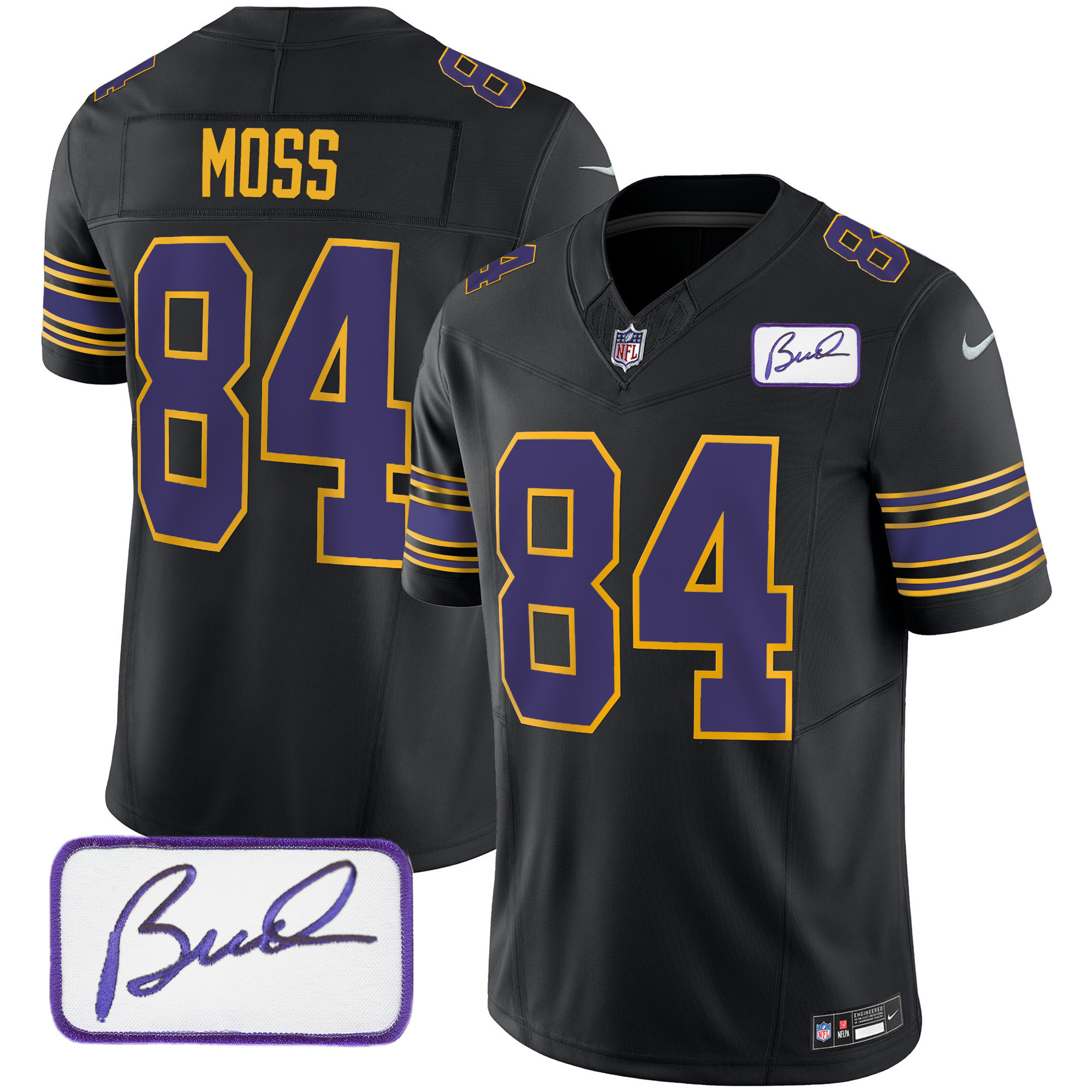 Randy Moss Youth's Minnesota Vikings Bud Grant Patch Classic Limited Black Jersey - All Stitched