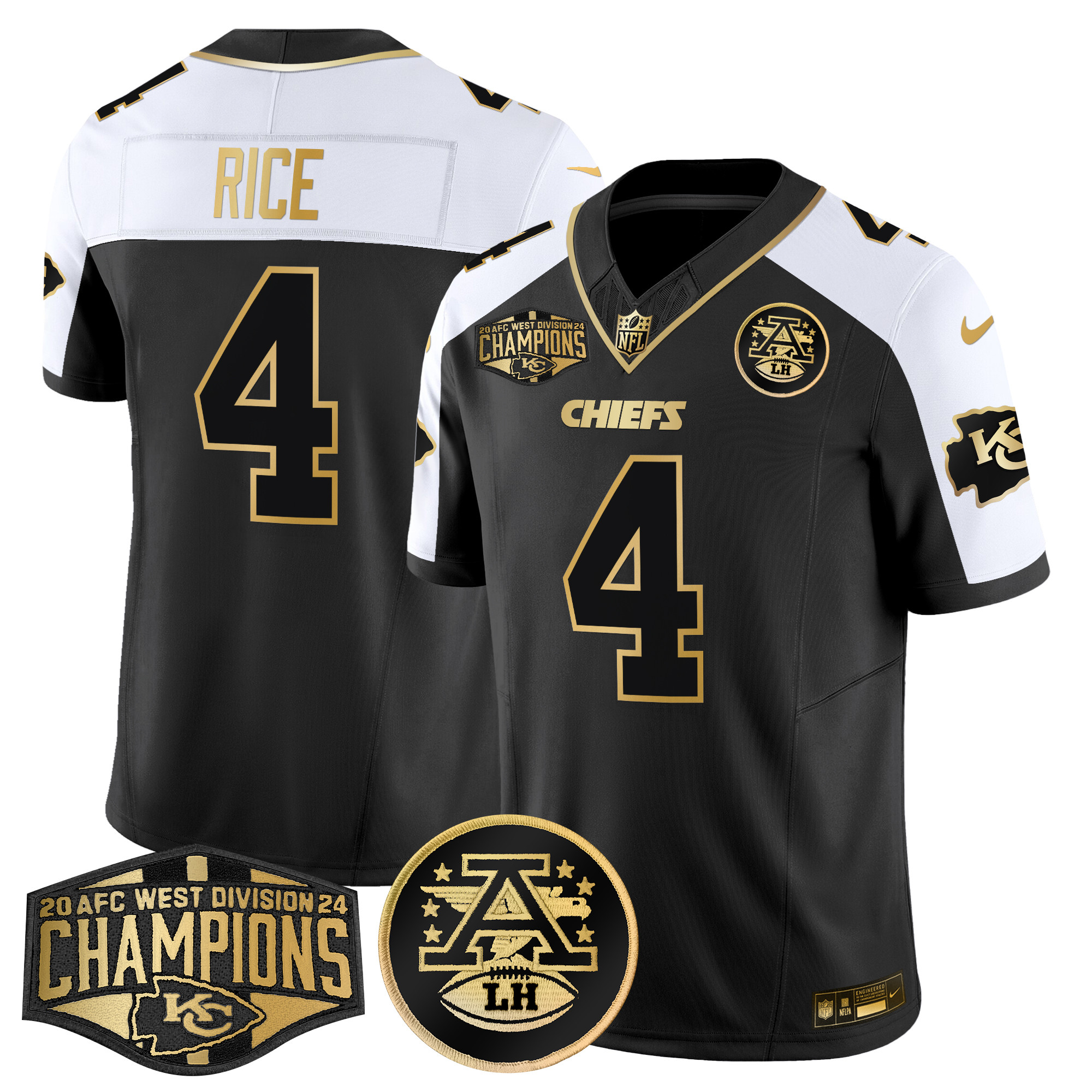 Rashee Rice Men's Kansas City Chiefs 2024 AFC West Division Champions Patch Gold Vapor Limited Alternate Jersey - All Stitched