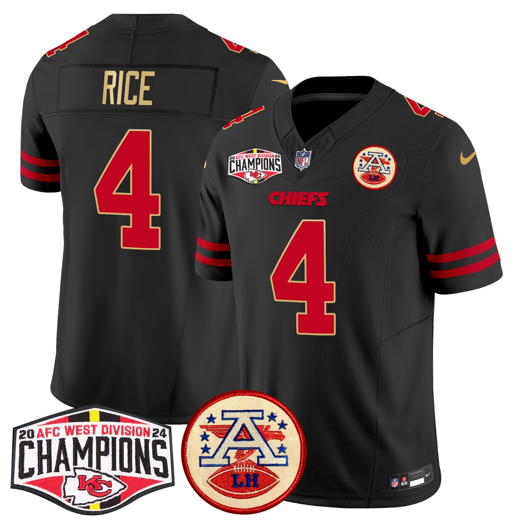 Rashee Rice Men's Kansas City Chiefs 2024 AFC West Division Champions Patch Vapor Limited Gold Trim Jersey - All Stitched