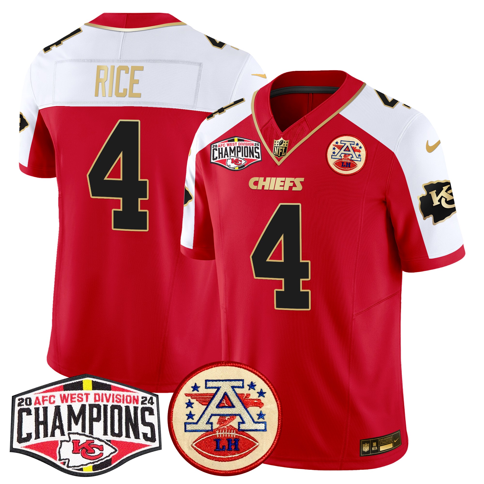 Rashee Rice Men's Kansas City Chiefs 2024 AFC West Division Champions Patch Vapor Limited Red Alternate Jersey - All Stitched