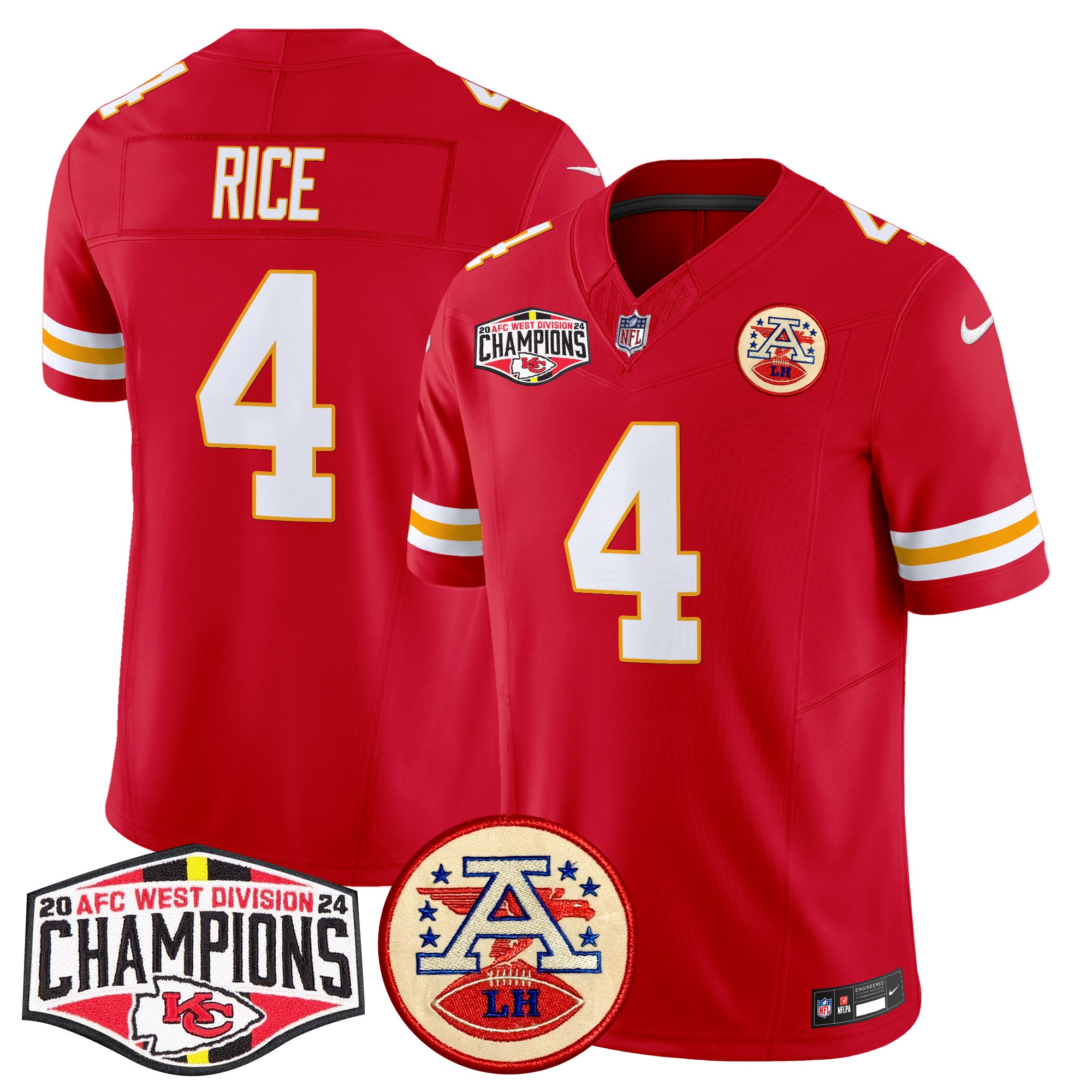 Rashee Rice Men's Kansas City Chiefs 2024 AFC West Division Champions Patch Vapor Limited Red Jersey - All Stitched