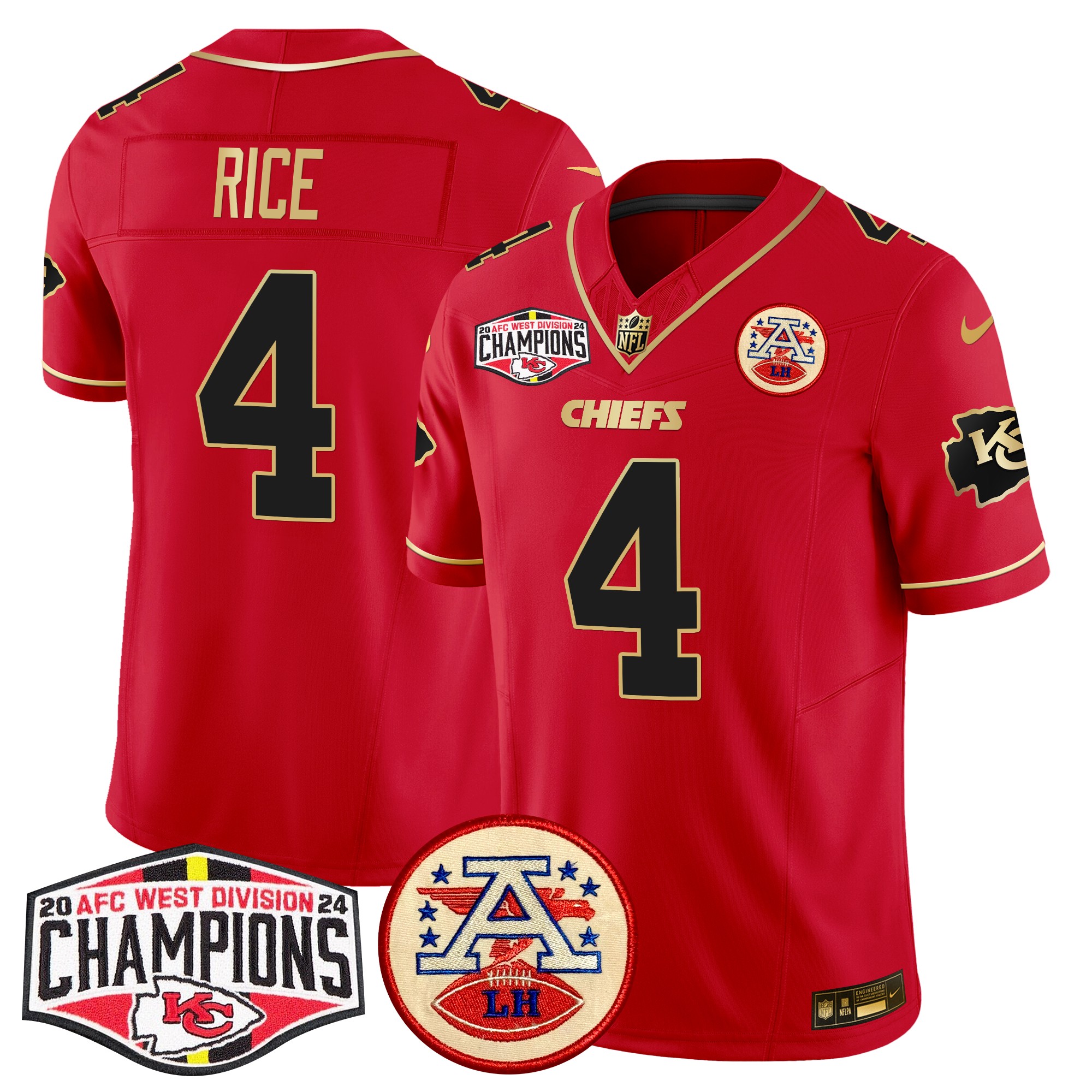 Rashee Rice Men's Kansas City Chiefs 2024 AFC West Division Champions Patch Vapor Limited Red Special Jersey - All Stitched