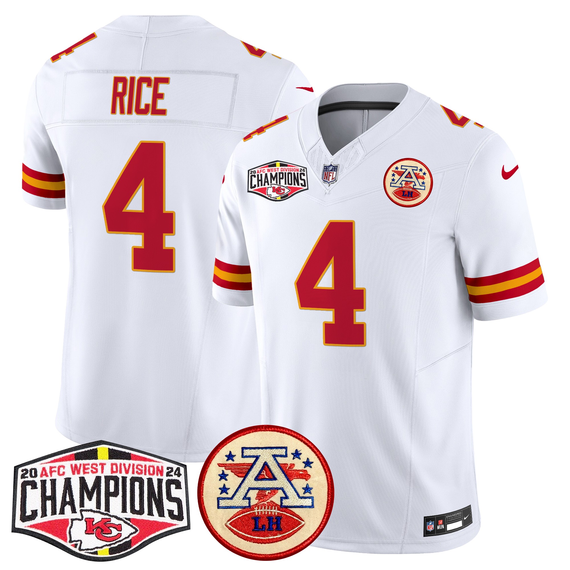 Rashee Rice Men's Kansas City Chiefs 2024 AFC West Division Champions Patch Vapor Limited White Jersey - All Stitched
