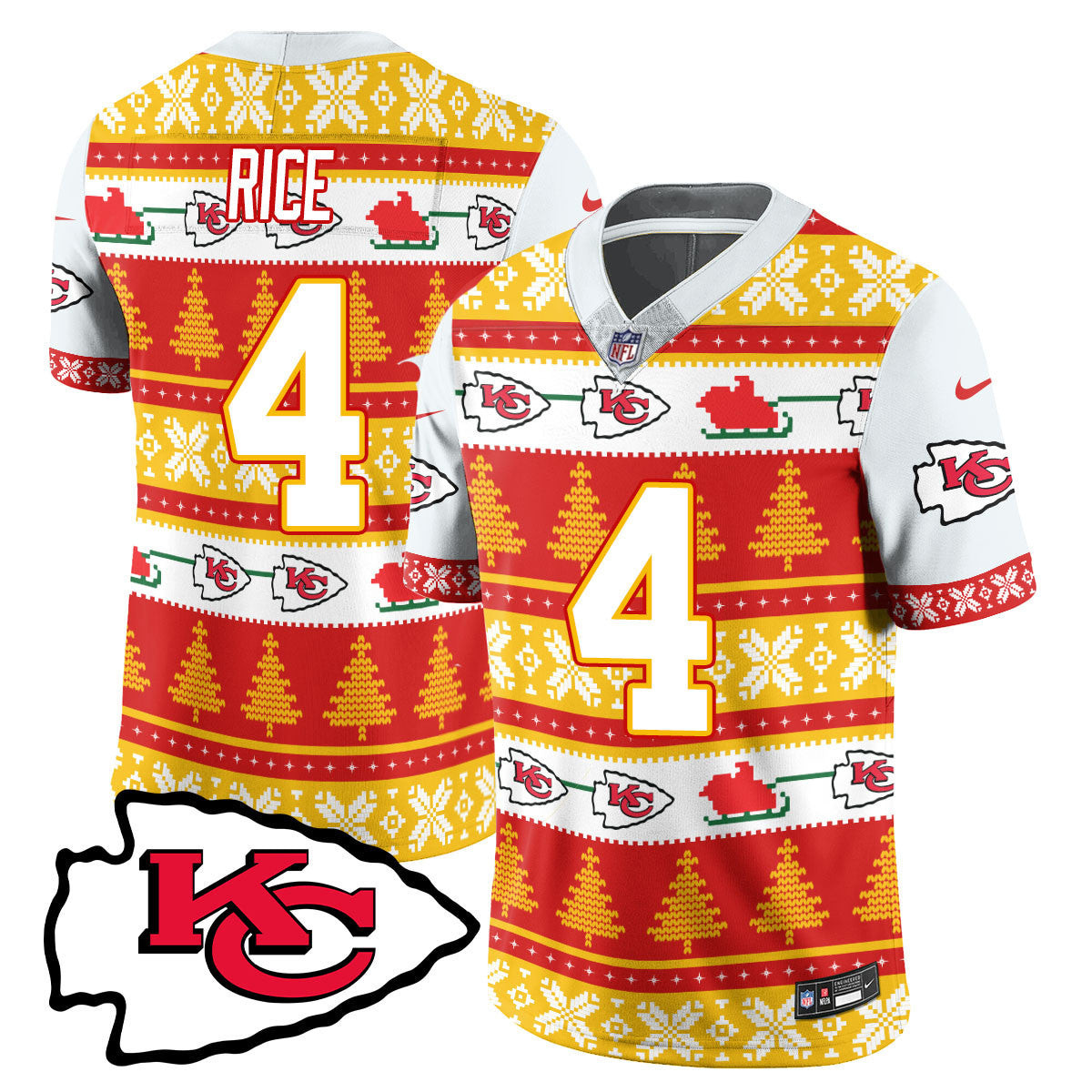Rashee Rice Men's Kansas City Chiefs 2024 Christmas Vapor Limited Jersey - Printed White Jersey - All Stitched