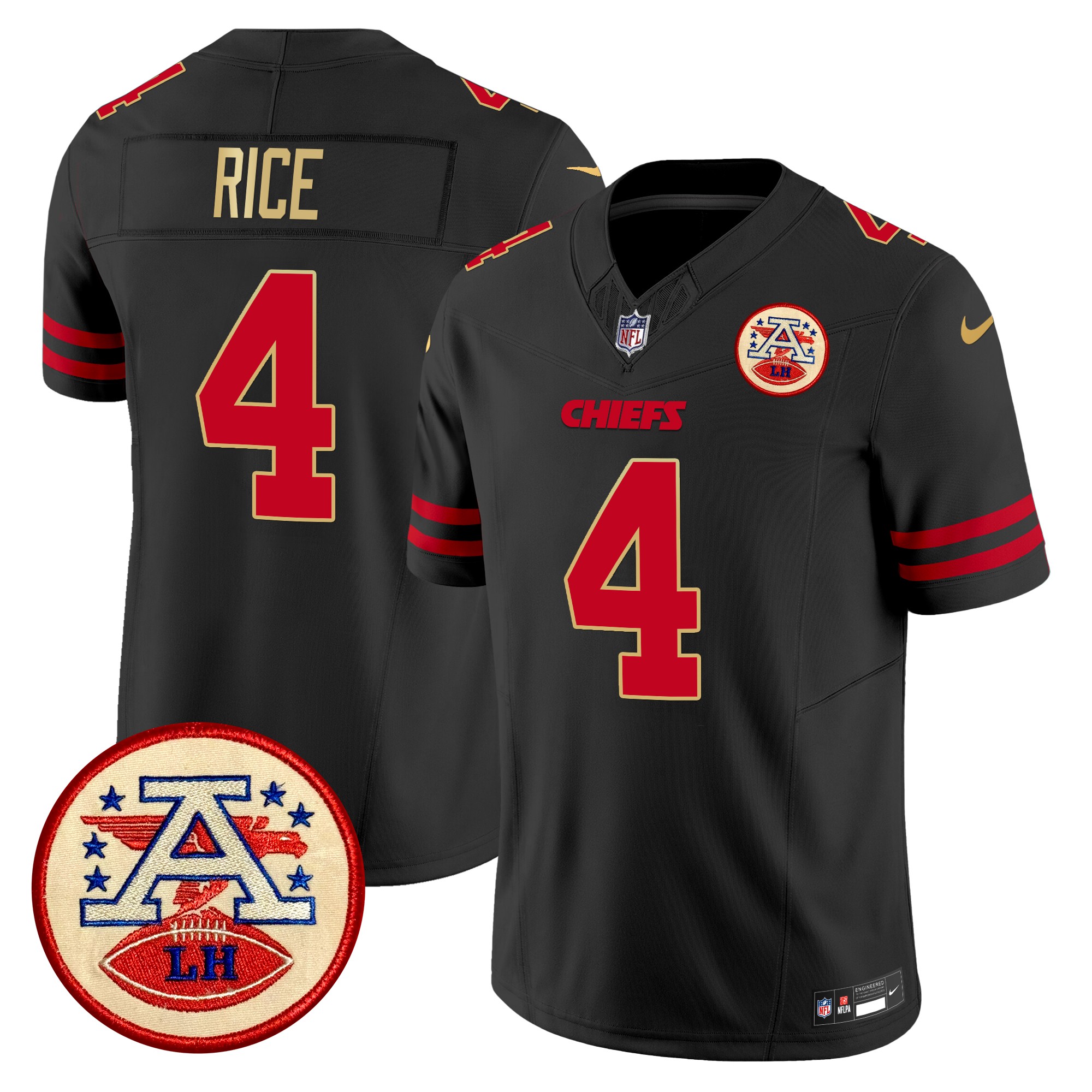 Rashee Rice Men's Kansas City Chiefs 2024 Lamar Hunt Patch Vapor Limited Gold Trim Jersey - All Stitched