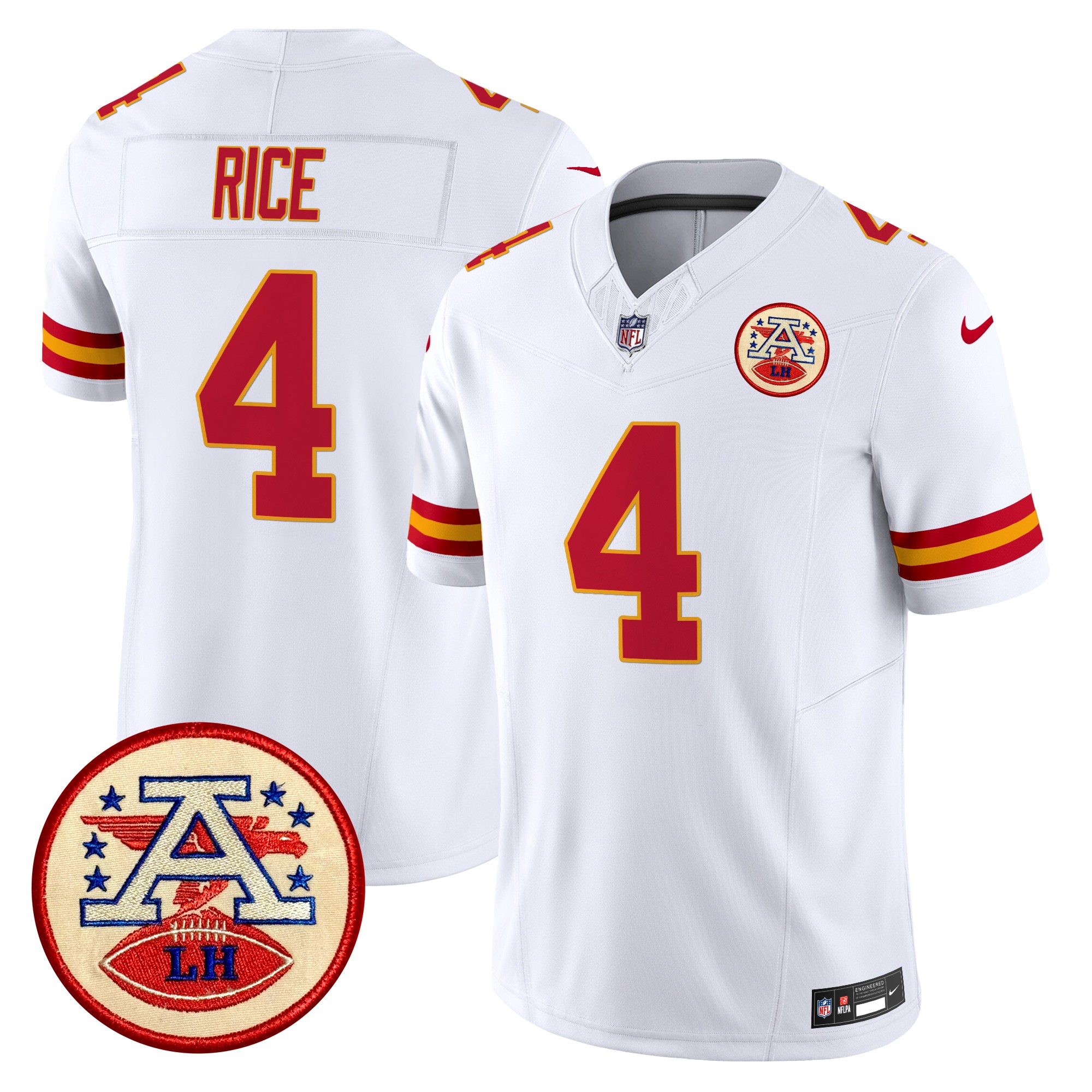 Rashee Rice Men's Kansas City Chiefs 2024 Lamar Hunt Patch Vapor Limited White Jersey - All Stitched