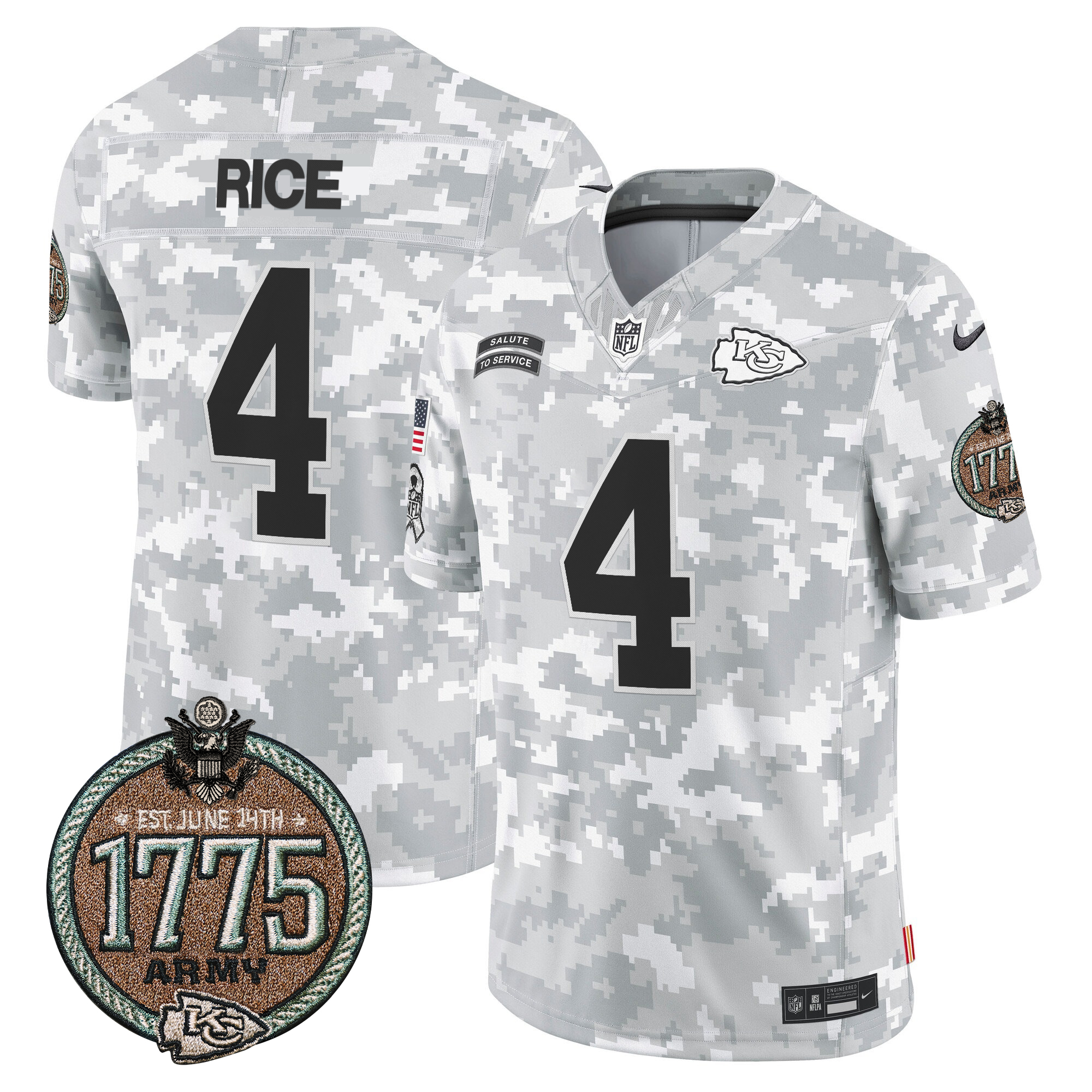 Rashee Rice Men's Kansas City Chiefs 2024 Salute to Service Establishment Year Patch Vapor Limited Army Jersey - All Stitched