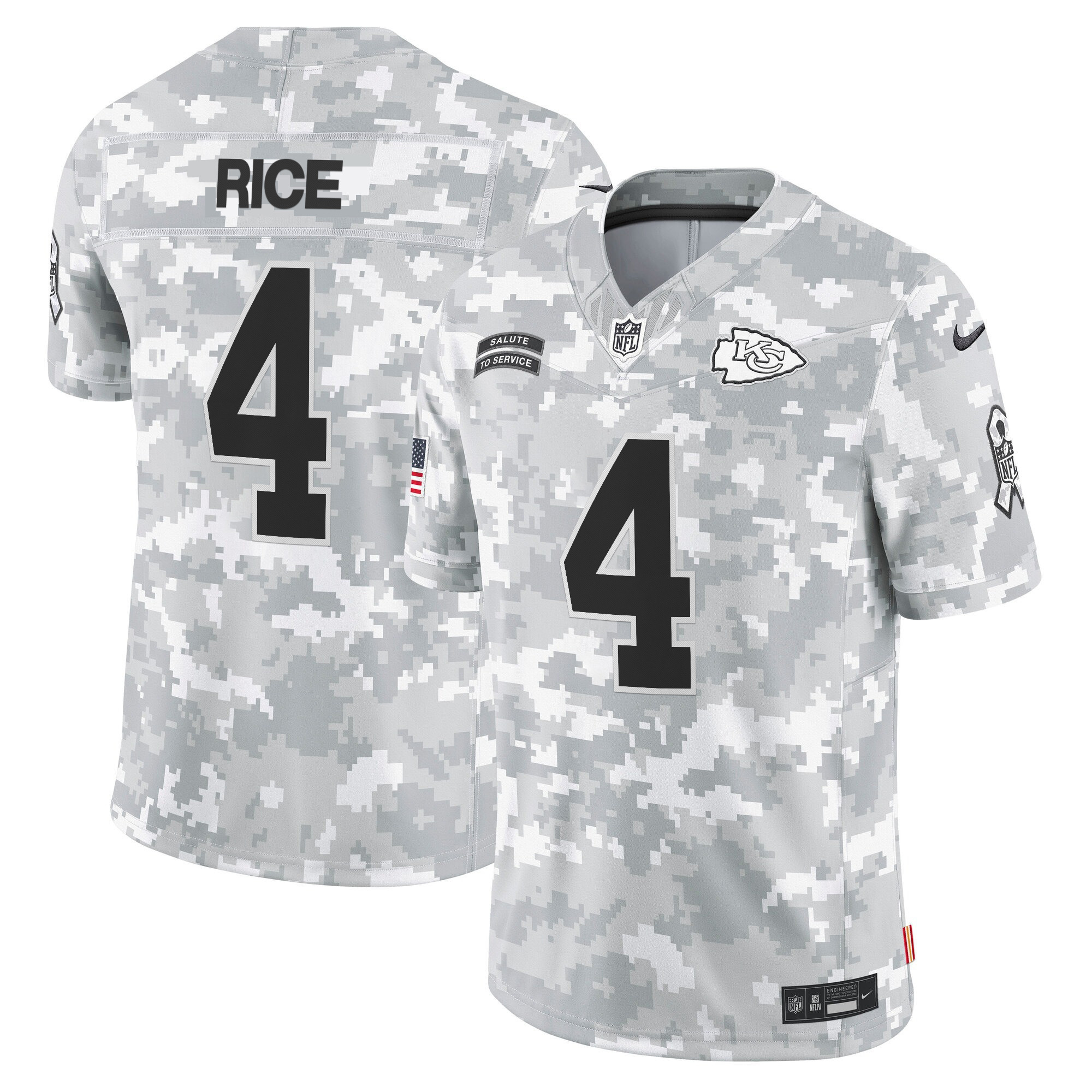 Rashee Rice Men's Kansas City Chiefs 2024 Salute to Service Vapor Limited Arctic Camo Jersey - All Stitched