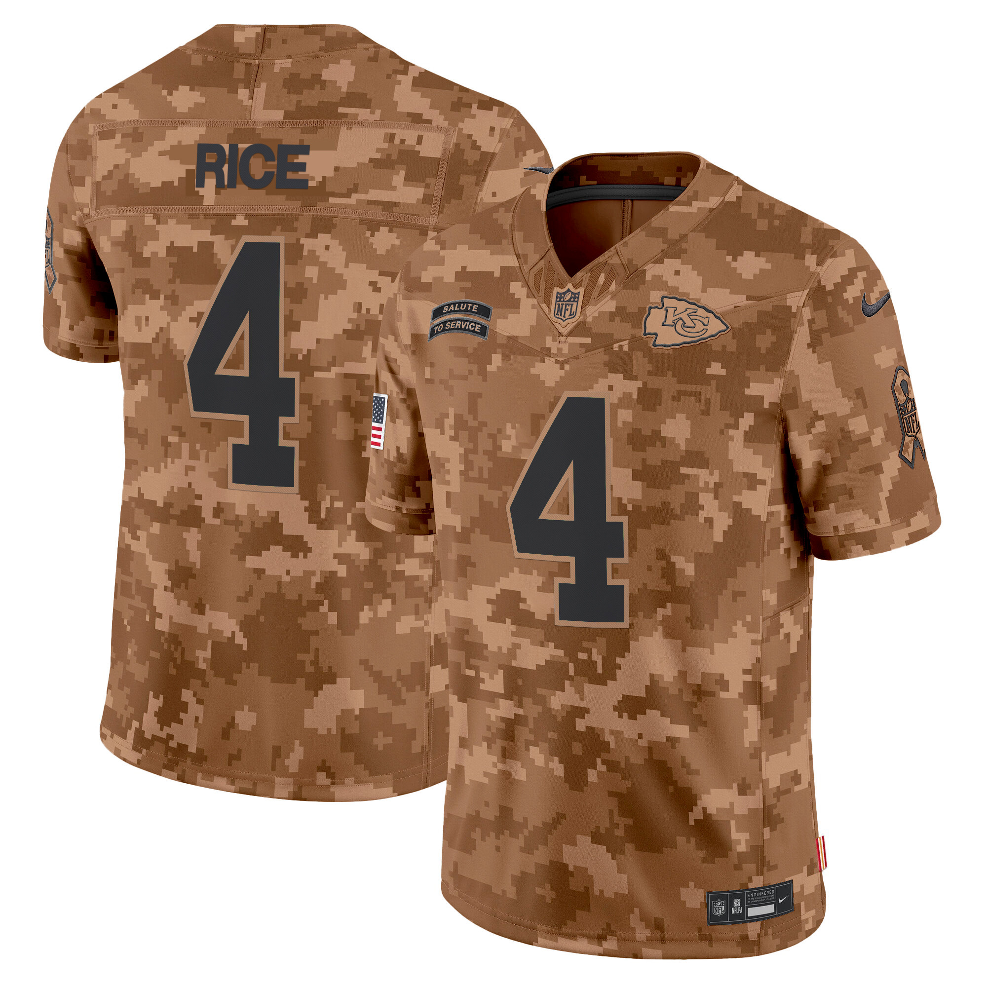 Rashee Rice Men's Kansas City Chiefs 2024 Salute to Service Vapor Limited Brown Camo Jersey - All Stitched