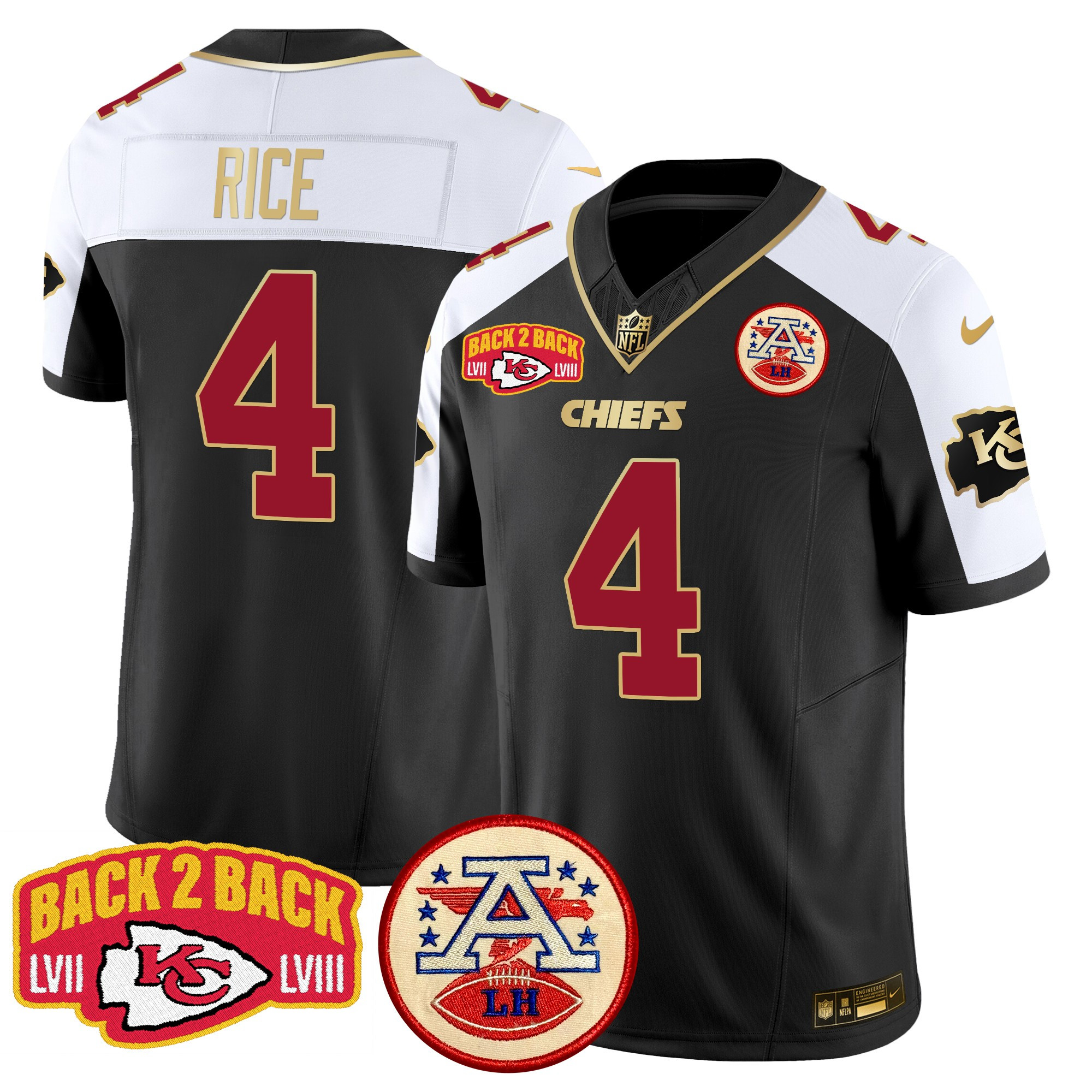 Rashee Rice Men's Kansas City Chiefs Super Back 2 Back Patch Vapor Limited Black Alternate Jersey - All Stitched