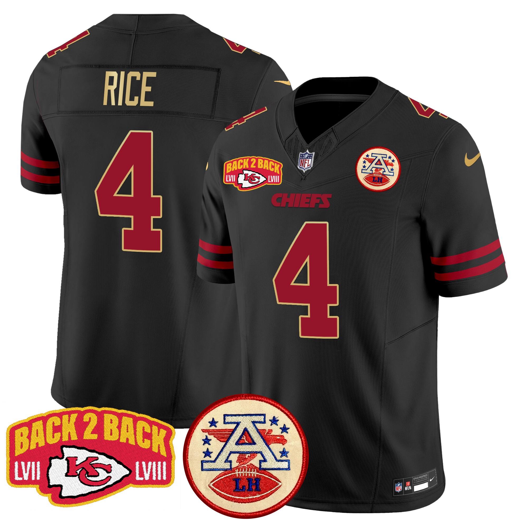 Rashee Rice Men's Kansas City Chiefs Super Back 2 Back Patch Vapor Limited Gold Trim Jersey - All Stitched
