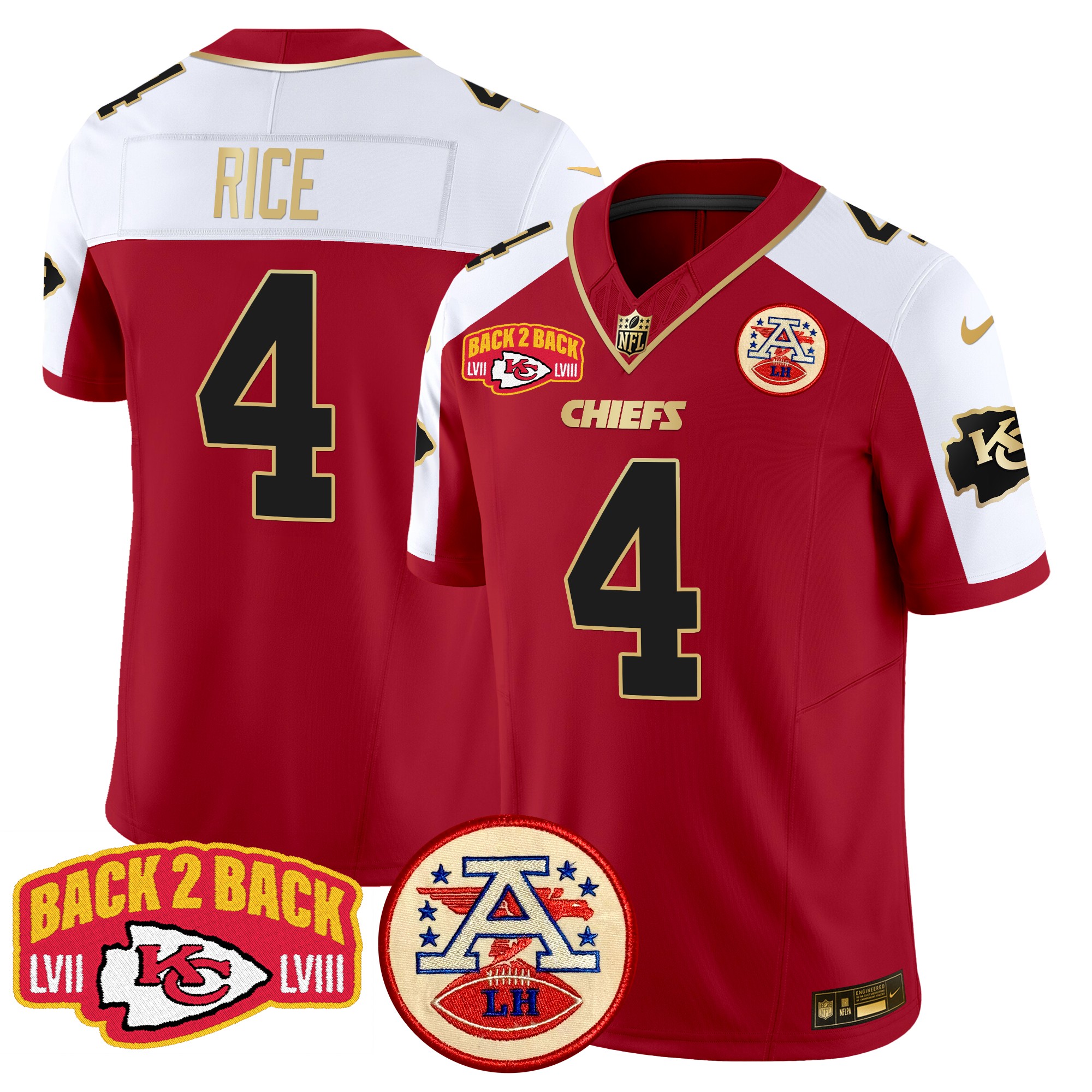 Rashee Rice Men's Kansas City Chiefs Super Back 2 Back Patch Vapor Limited Red Alternate Jersey - All Stitched