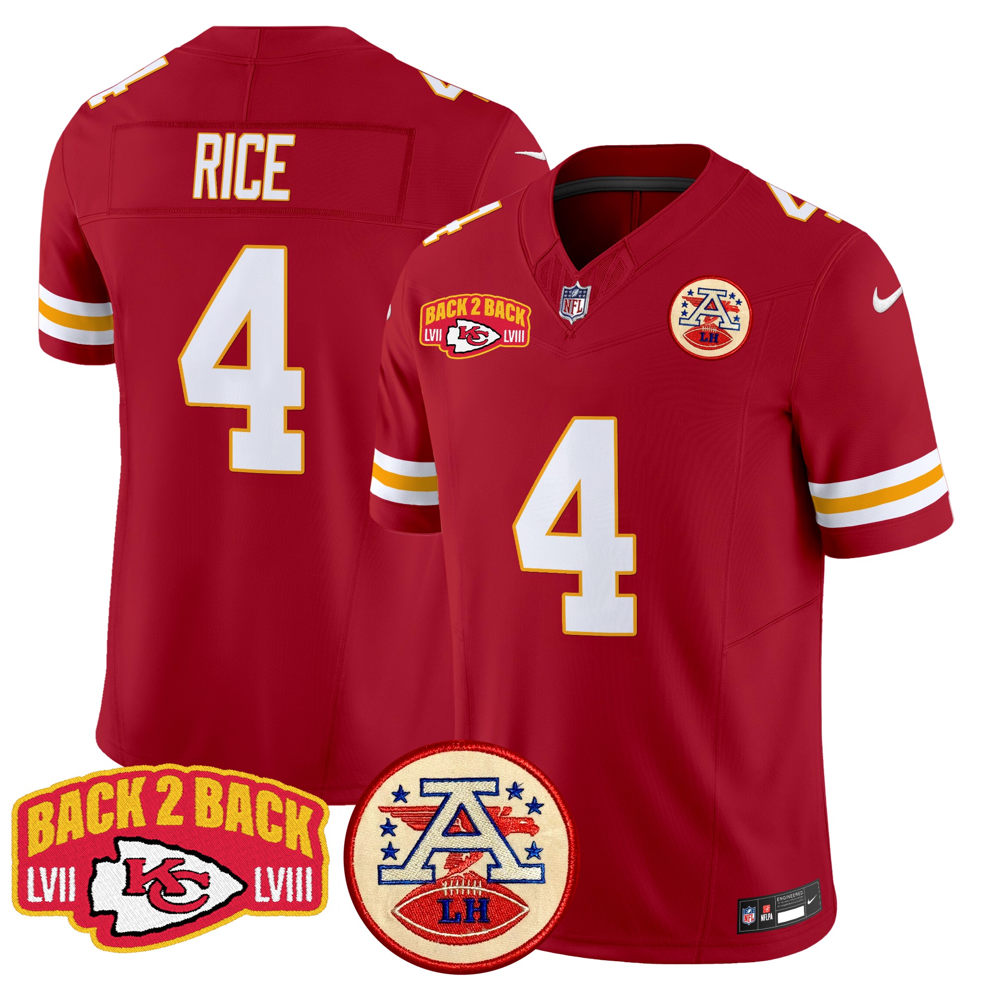 Rashee Rice Men's Kansas City Chiefs Super Back 2 Back Patch Vapor Limited Red Jersey - All Stitched