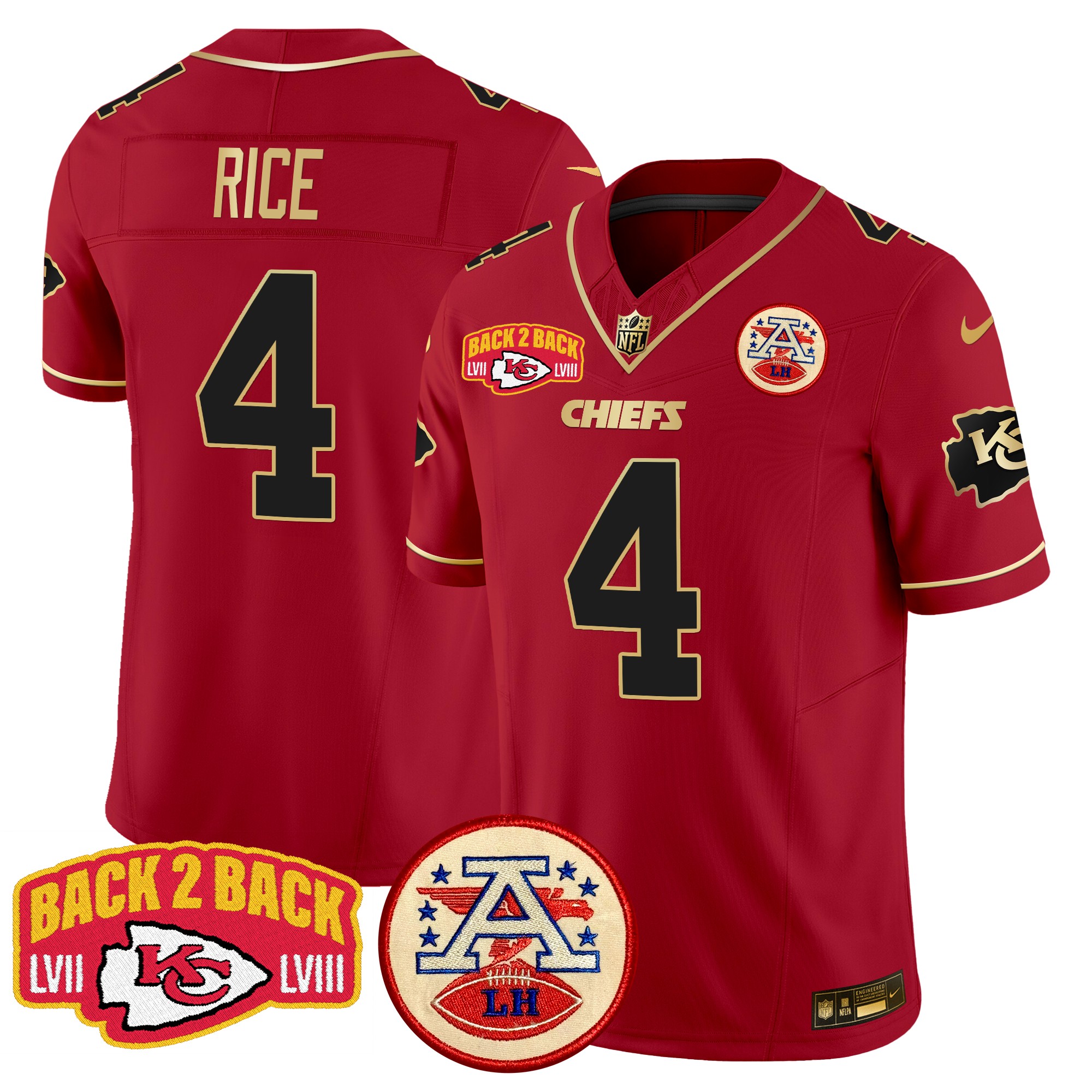 Rashee Rice Men's Kansas City Chiefs Super Back 2 Back Patch Vapor Limited Red Special Jersey - All Stitched