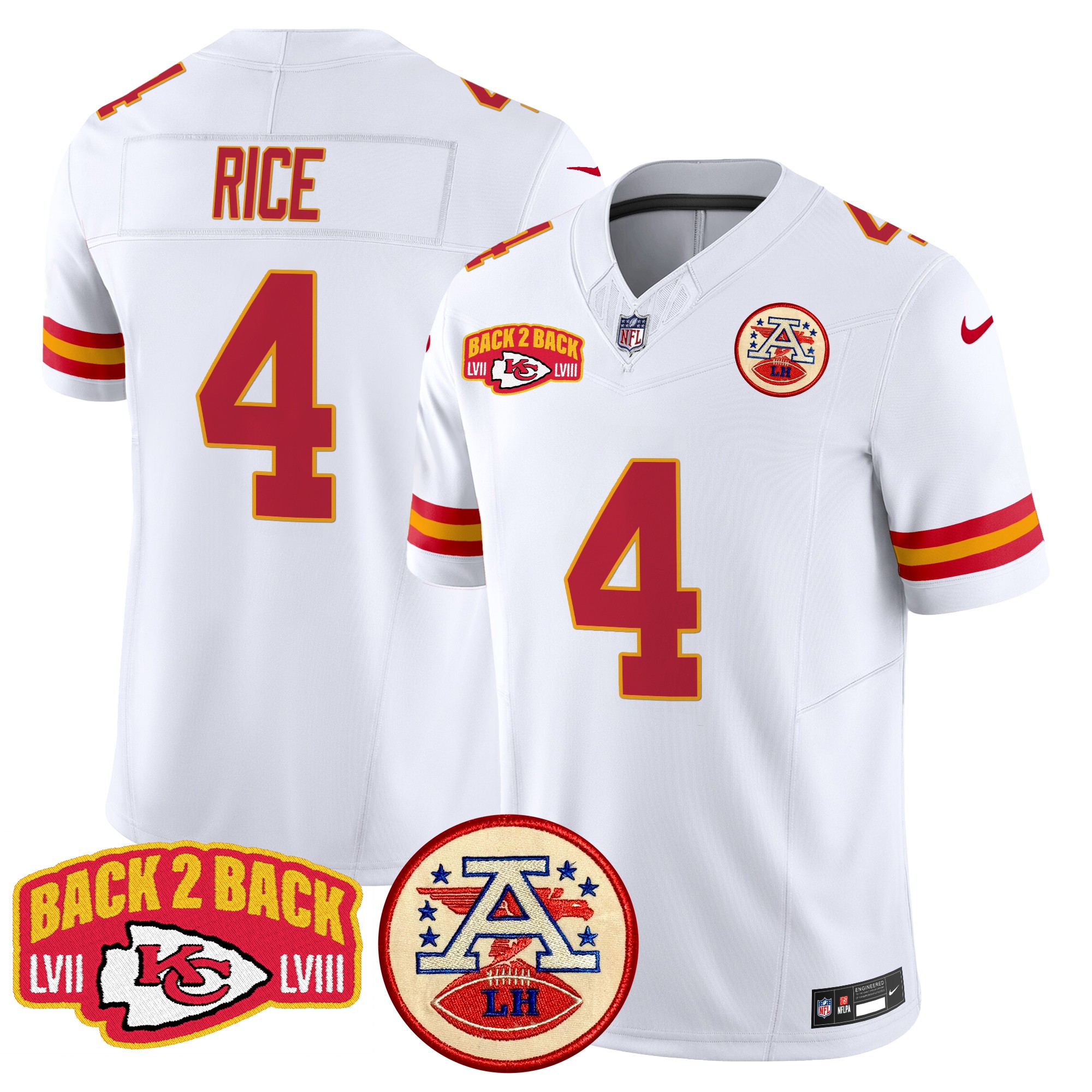 Rashee Rice Men's Kansas City Chiefs Super Back 2 Back Patch Vapor Limited White Jersey - All Stitched