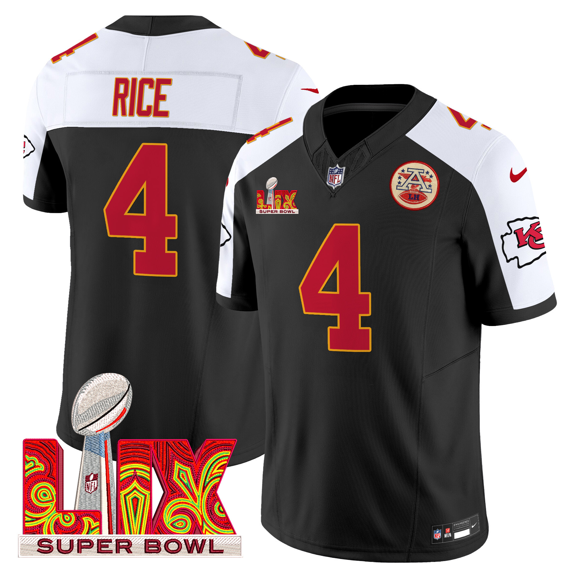 Rashee Rice Men's Kansas City Chiefs Super Bowl LIX Patch Vapor Limited Black Alternate Jersey - All Stitched