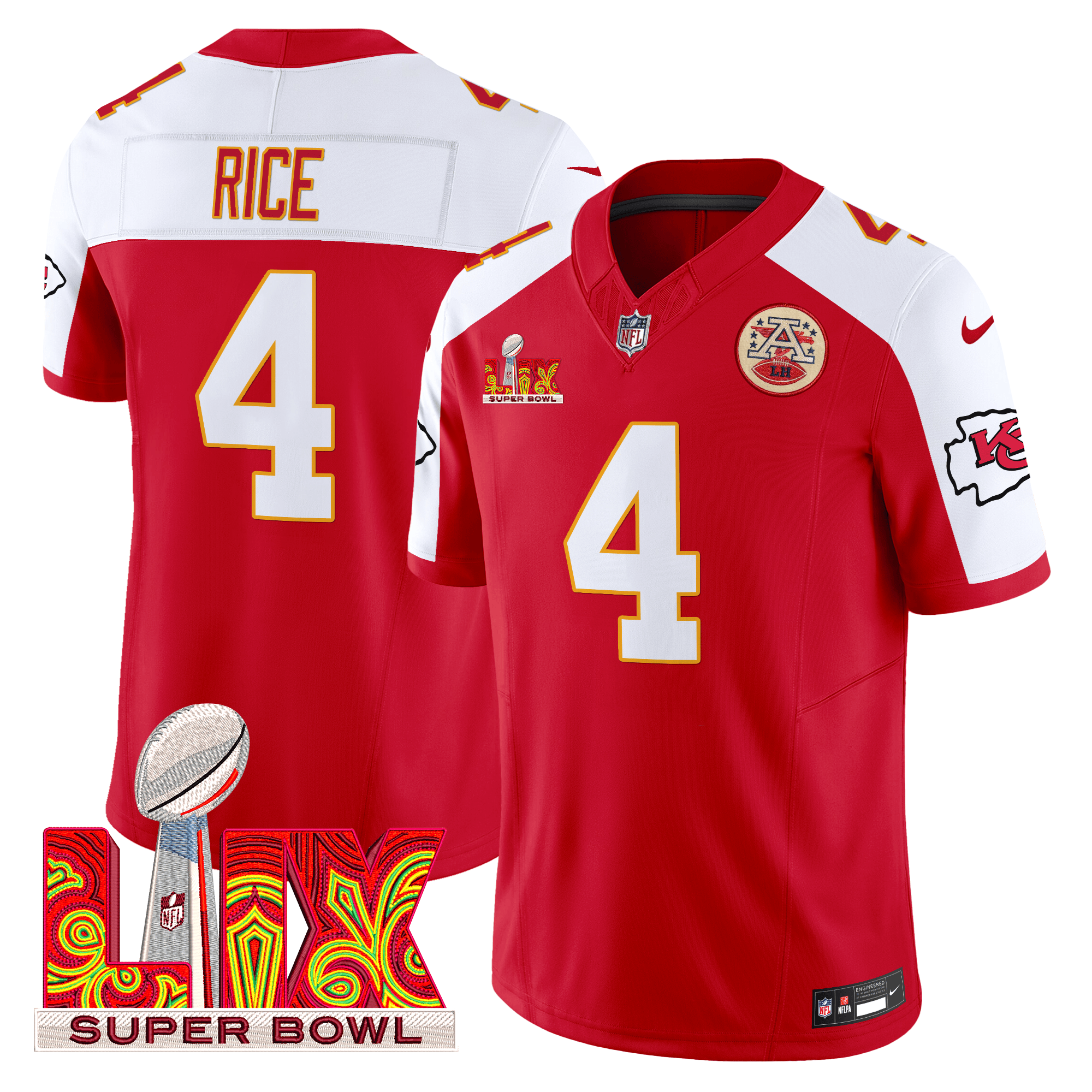 Rashee Rice Men's Kansas City Chiefs Super Bowl LIX Patch Vapor Limited Red Alternate Jersey - All Stitched
