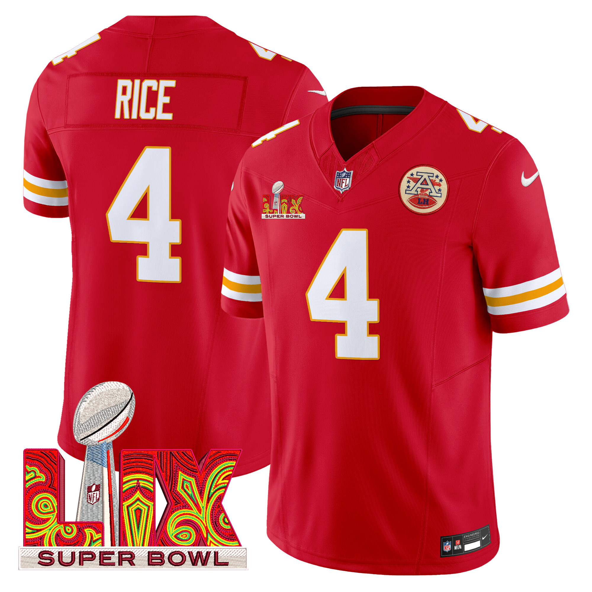 Rashee Rice Men's Kansas City Chiefs Super Bowl LIX Patch Vapor Limited Red Jersey - All Stitched