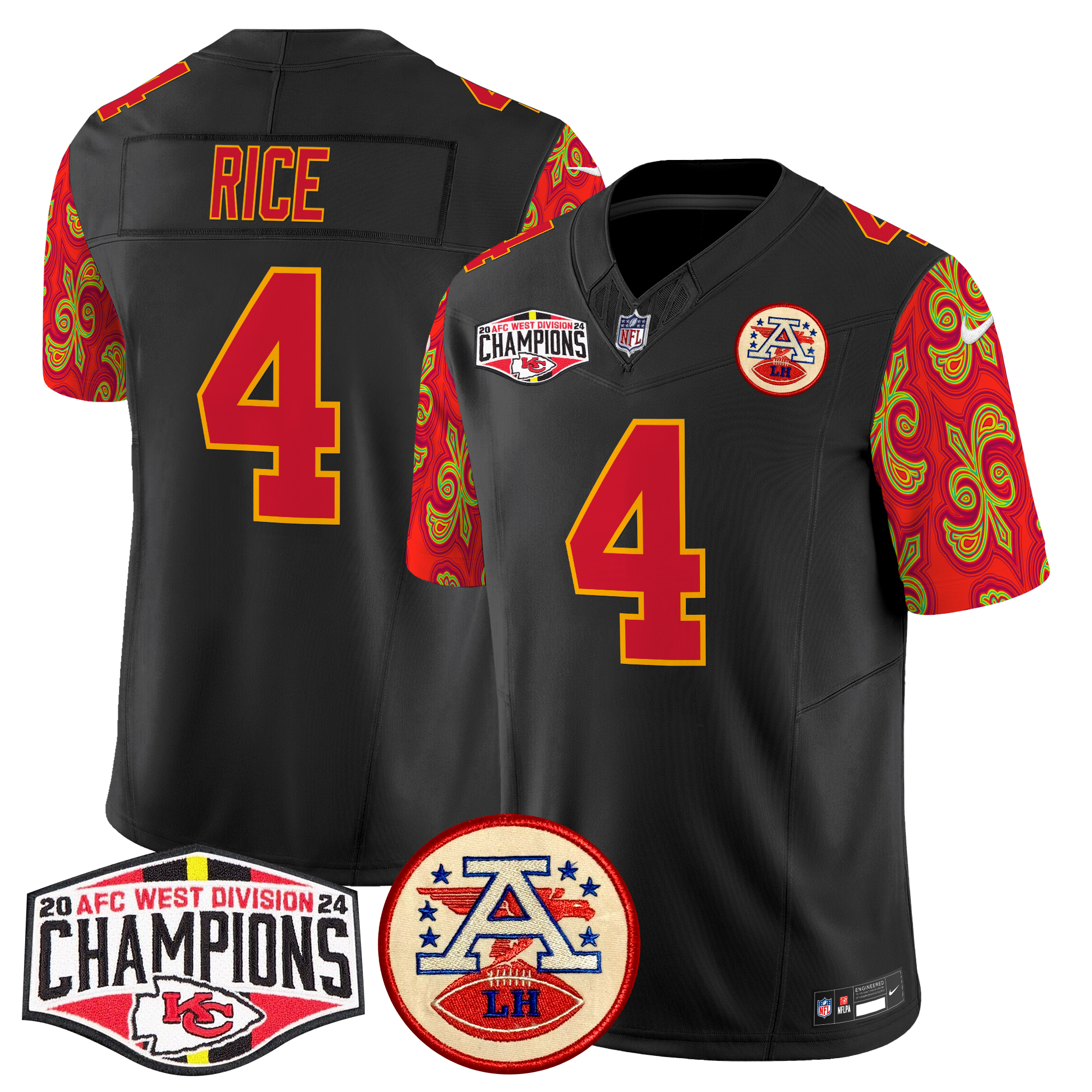 Rashee Rice Men's Kansas City Chiefs Super Bowl LIX Style 2024 AFC West Division Champions Patch Vapor Limited Black Jersey - All Stitched