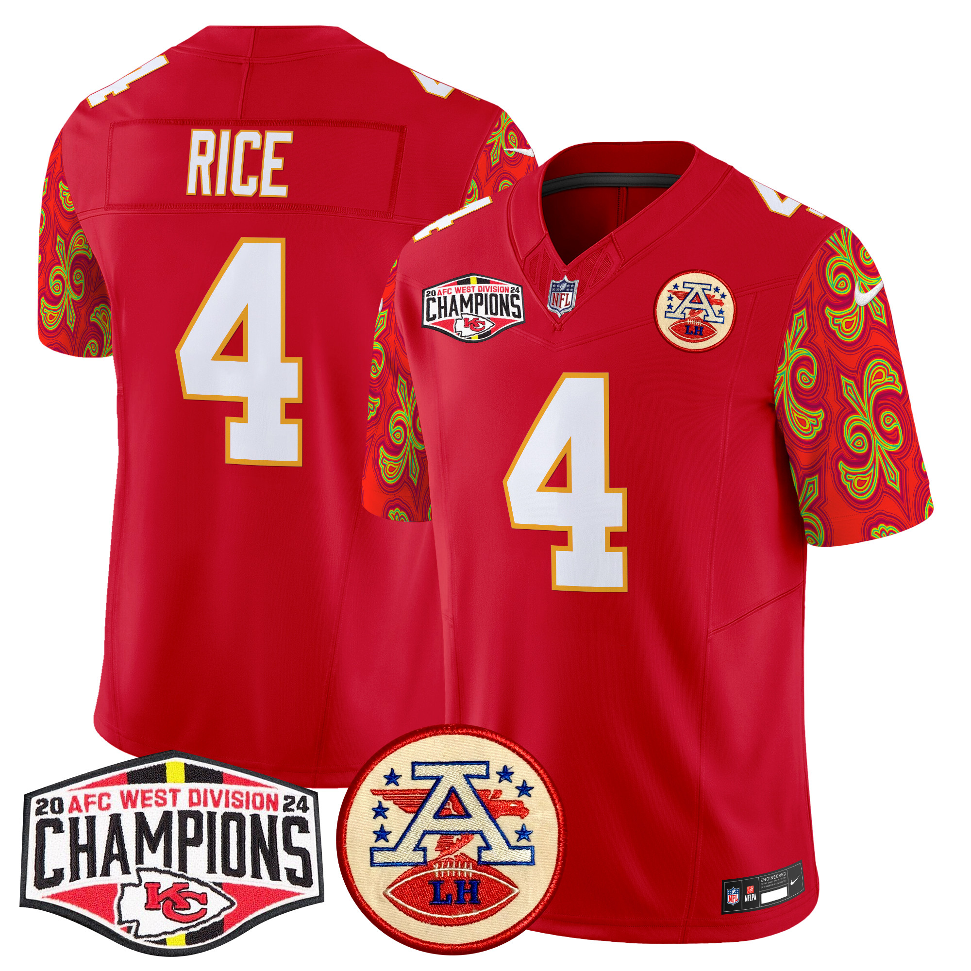 Rashee Rice Men's Kansas City Chiefs Super Bowl LIX Style 2024 AFC West Division Champions Patch Vapor Limited Red Jersey - All Stitched