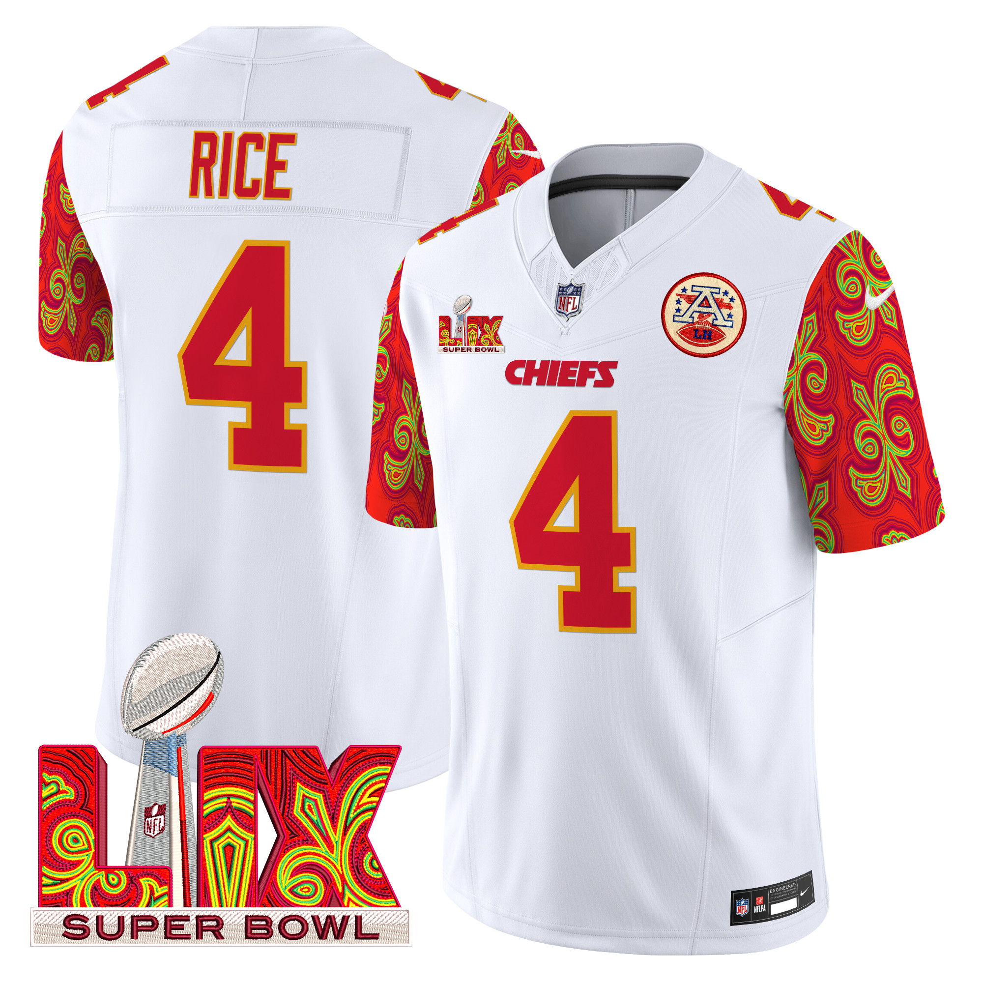 Rashee Rice Men's Kansas City Chiefs Super Bowl LIX Style Vapor Limited White Jersey - All Stitched