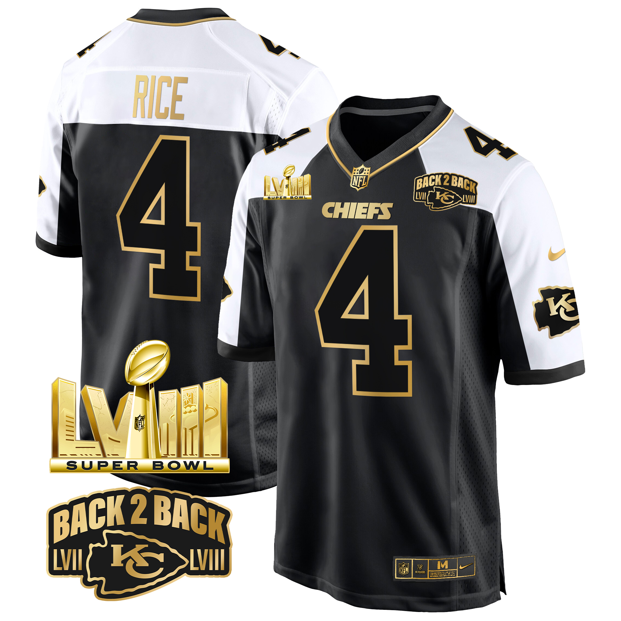 Rashee Rice Men's Kansas City Chiefs Super Bowl LVIII & Back 2 Back Gold Game Alternate Jersey - All Stitched