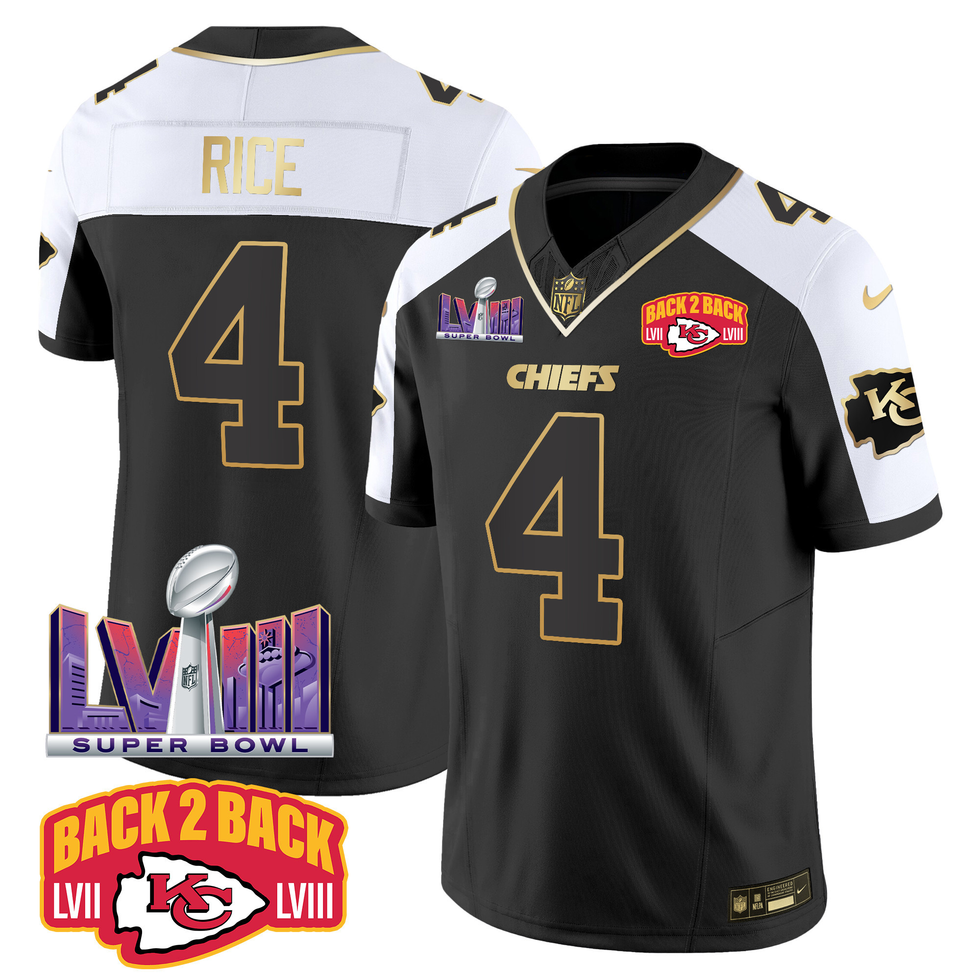 Rashee Rice Men's Kansas City Chiefs Super Bowl LVIII & Back 2 Back Patch Vapor Alternate Jersey - All Stitched