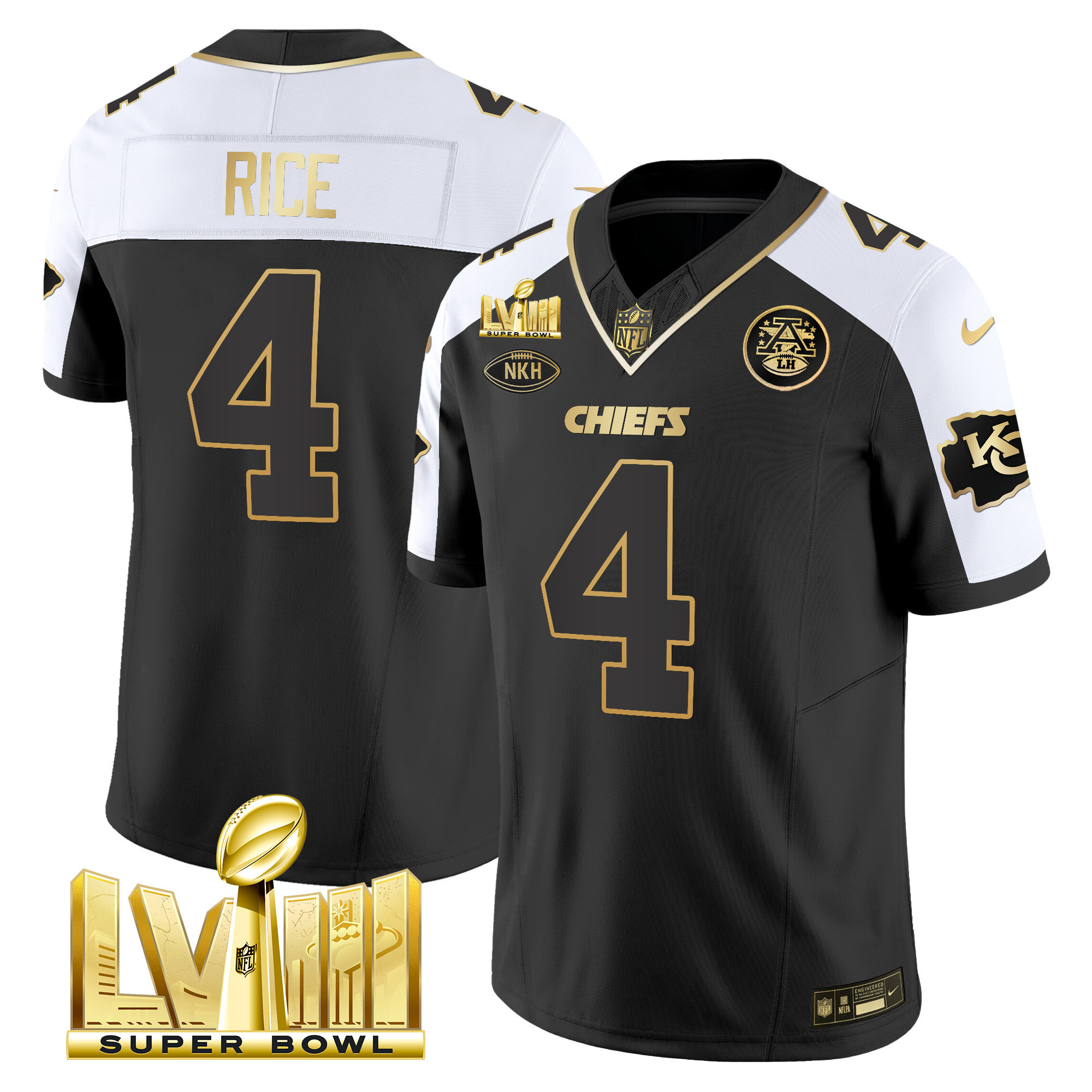 Rashee Rice Men's Kansas City Chiefs Super Bowl LVIII Gold Patch Vapor Alternate Jersey - All Stitched