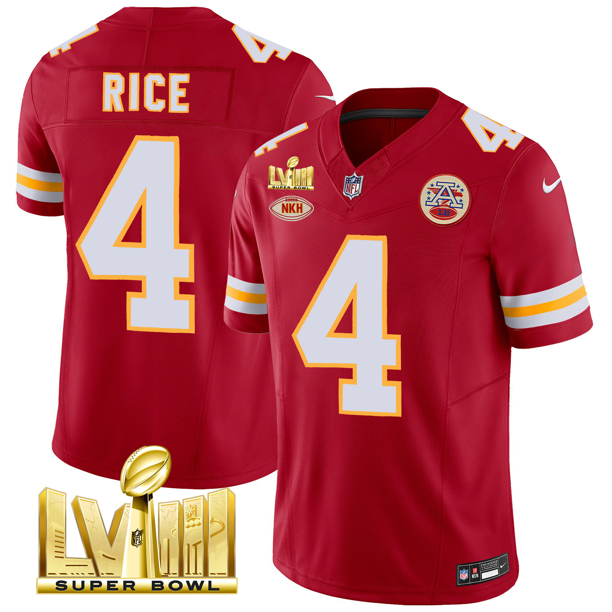 Rashee Rice Men's Kansas City Chiefs Super Bowl LVIII Gold Patch Vapor Red Jersey - All Stitched