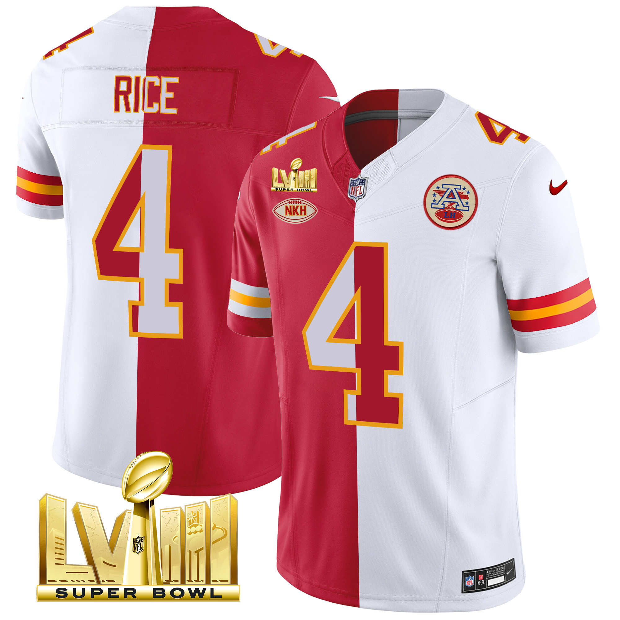 Rashee Rice Men's Kansas City Chiefs Super Bowl LVIII Gold Patch Vapor Split Jersey - All Stitched