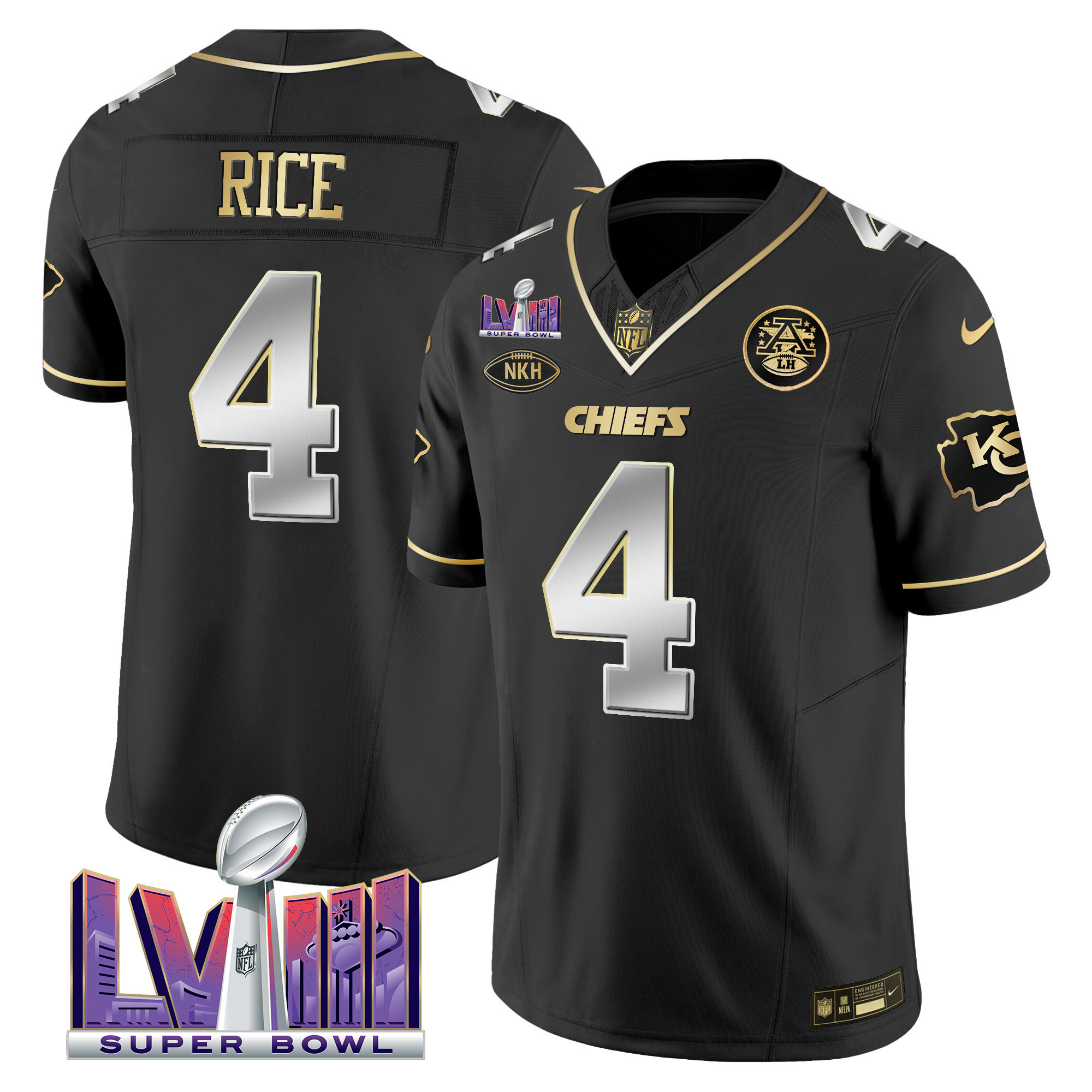 Rashee Rice Men's Kansas City Chiefs Super Bowl LVIII Patch Vapor Black Limited Jersey - All Stitched