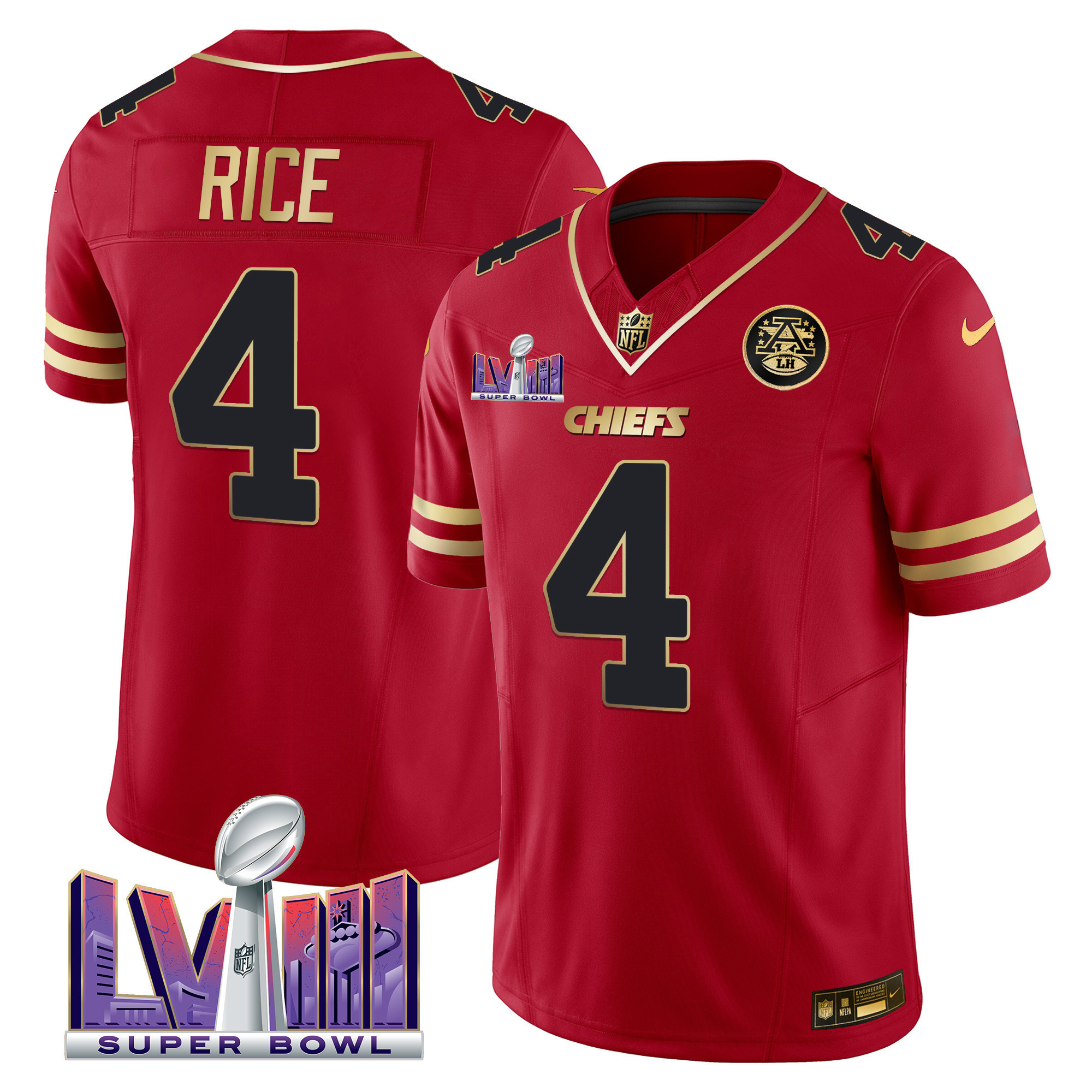 Rashee Rice Men's Kansas City Chiefs Super Bowl LVIII Patch Vapor Black Red Jersey - All Stitched