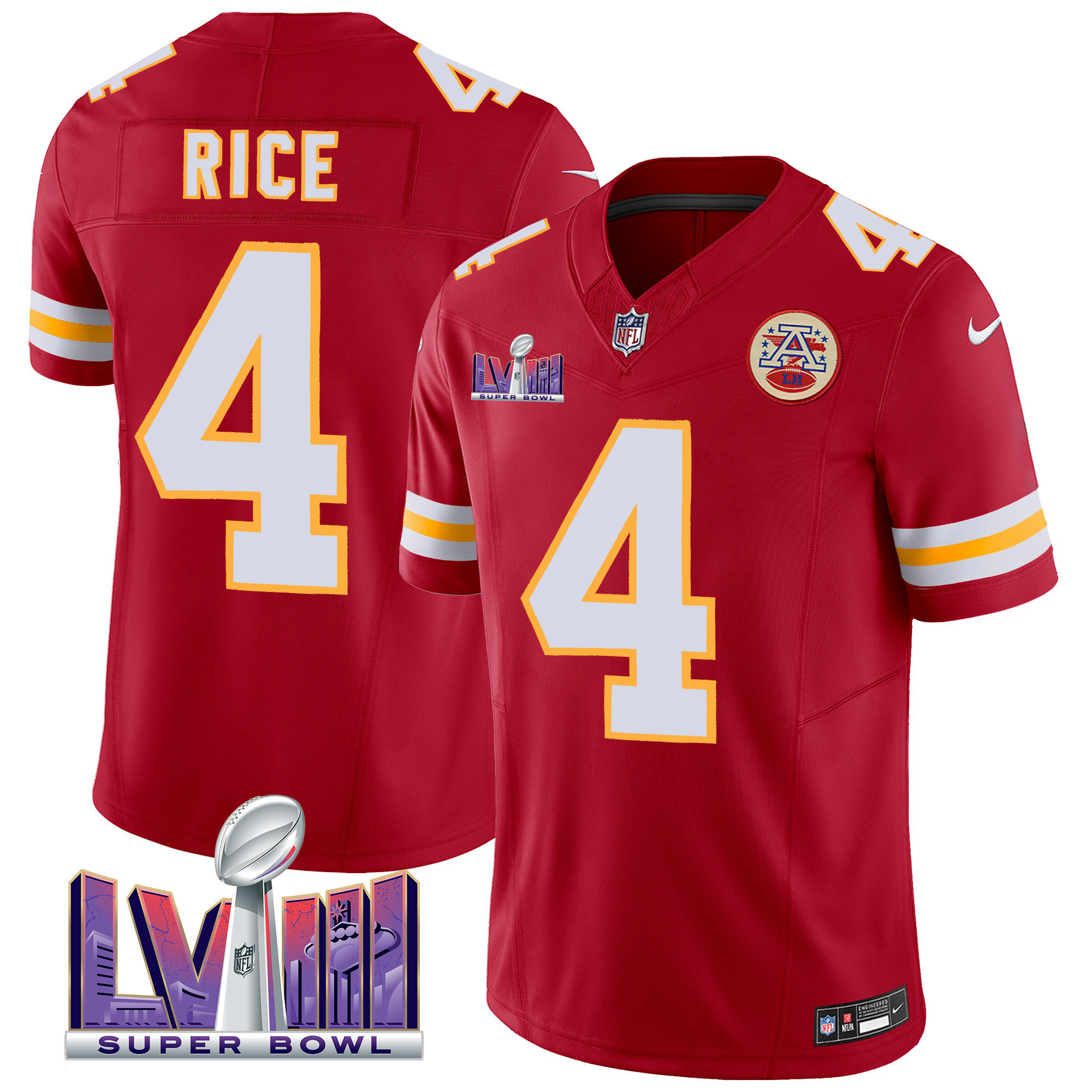 Rashee Rice Men's Kansas City Chiefs Super Bowl LVIII Patch Vapor Red Jersey - All Stitched
