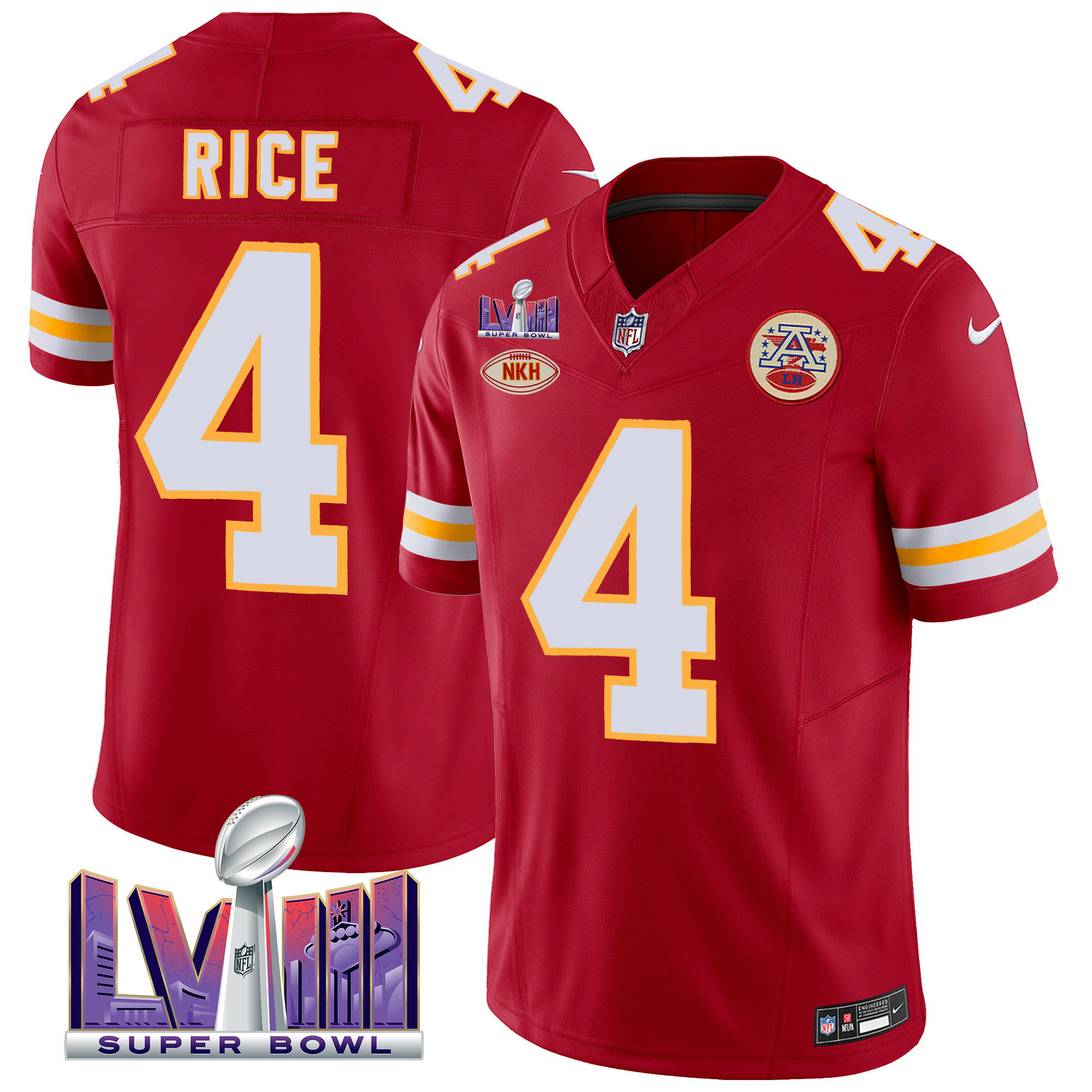 Rashee Rice Men's Kansas City Chiefs Super Bowl LVIII Patch Vapor Red Jersey - All Stitched