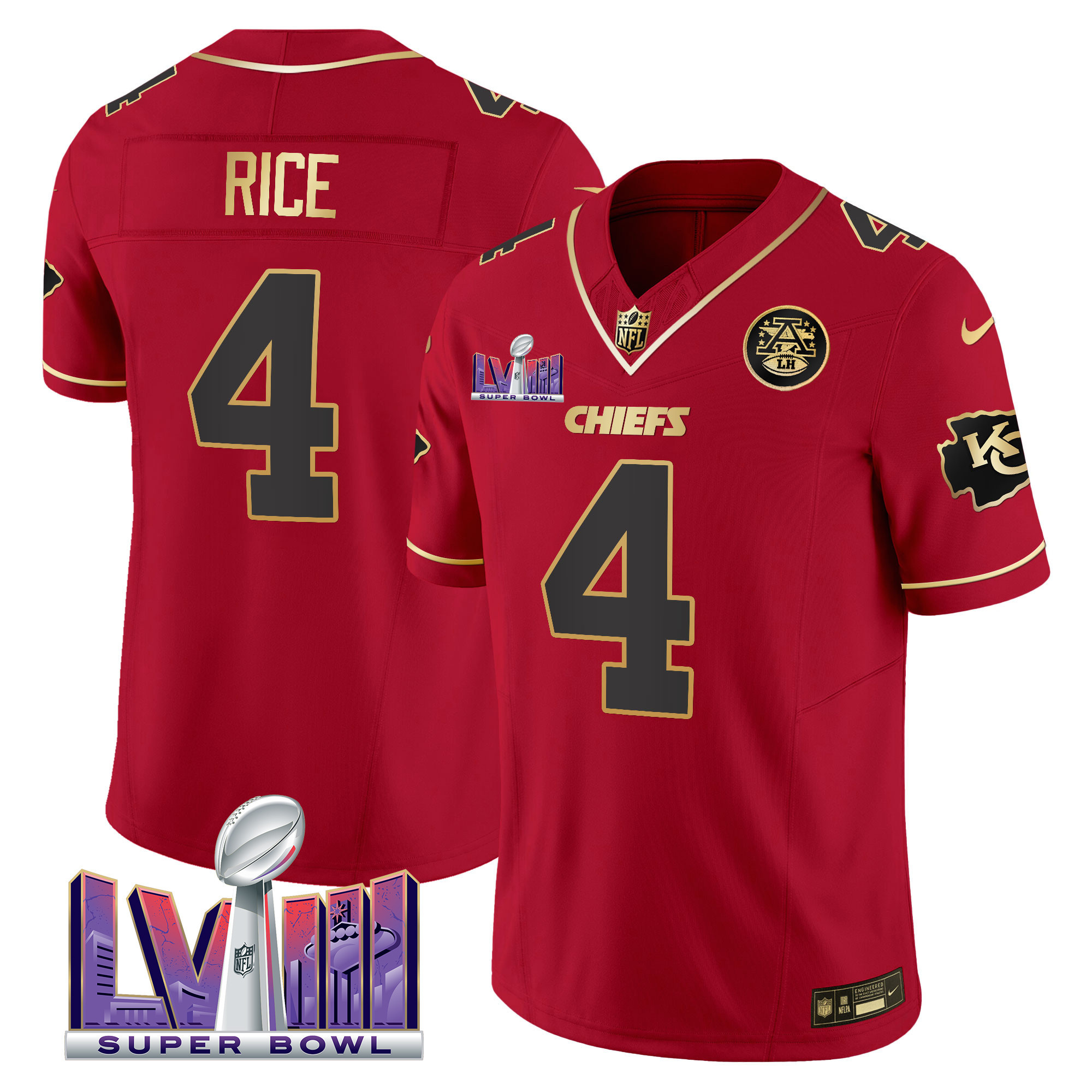 Rashee Rice Men's Kansas City Chiefs Super Bowl LVIII Patch Vapor Red Special Jersey - All Stitched